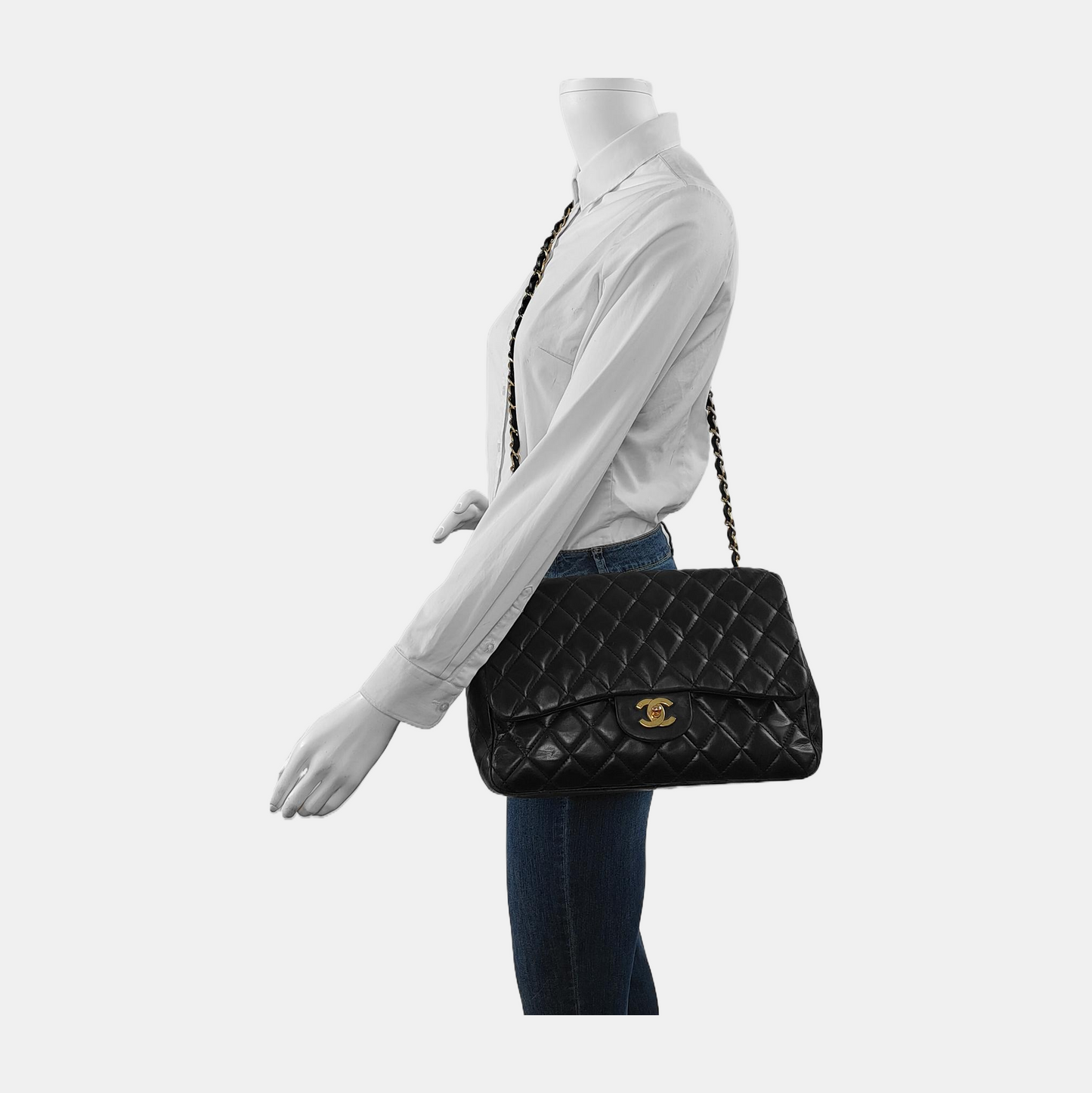 Chanel Classic Flap Jumbo Black Lambskin Leather Single Flap 24k Gold Hardware, 2008-2009