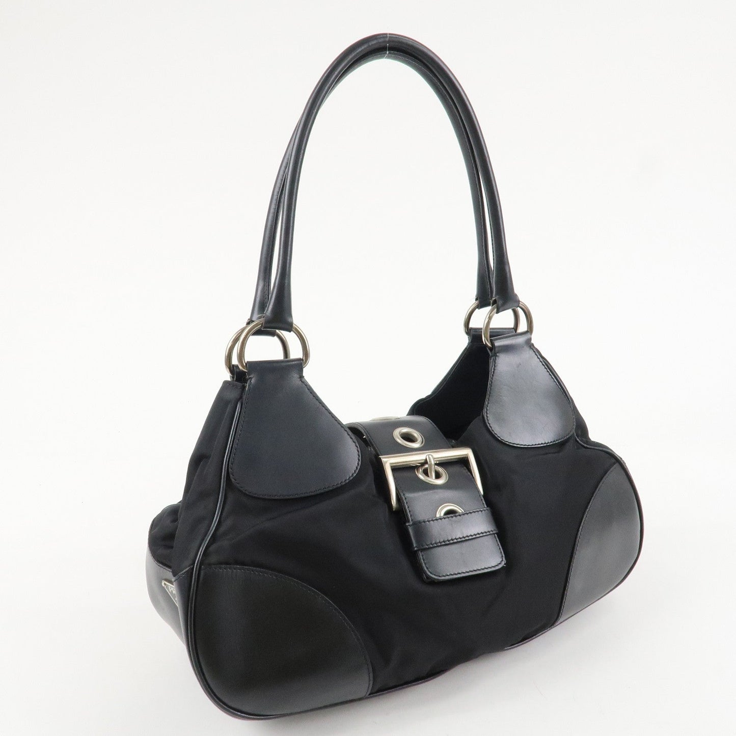 PRADA Moon Silhouette Shoulder Bag Hand bag Black Silver HDW BR0828 d