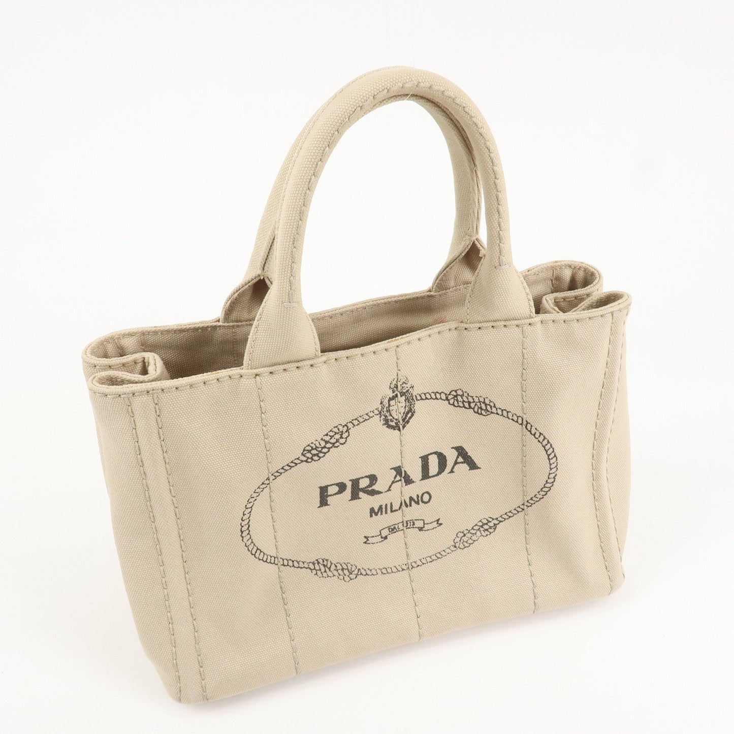 PRADA Logo Canapa Mini Canvas Tote Bag Hand Bag Beige 1BG439 d