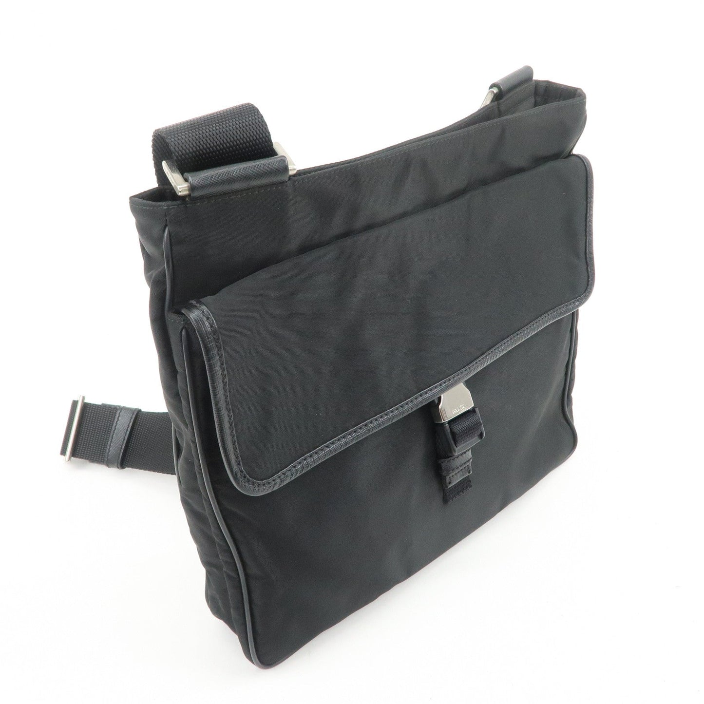 PRADA Nylon Saffiano Leather Shoulder Crossbody Bag Black VA0269