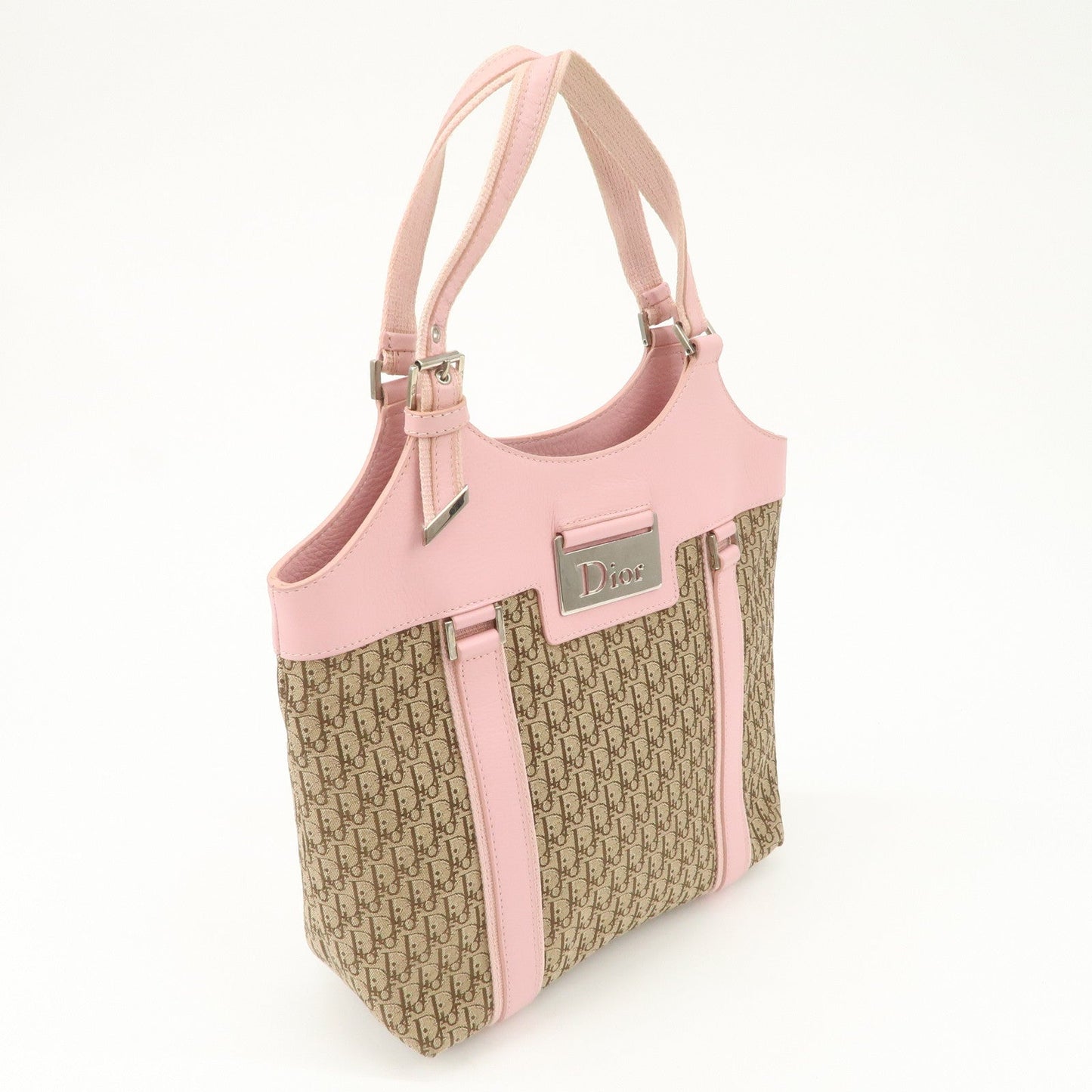 Christian Dior Trotter Street Chic Canvas Tote Bag Beige Pink