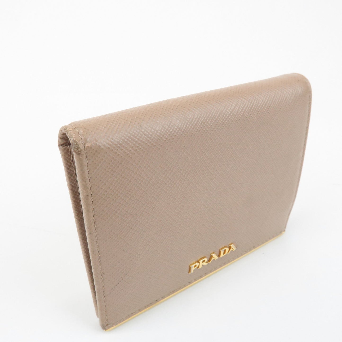 PRADA Logo Saffiano Leather Bi-Fold Small Wallet Beige 1MV204 d