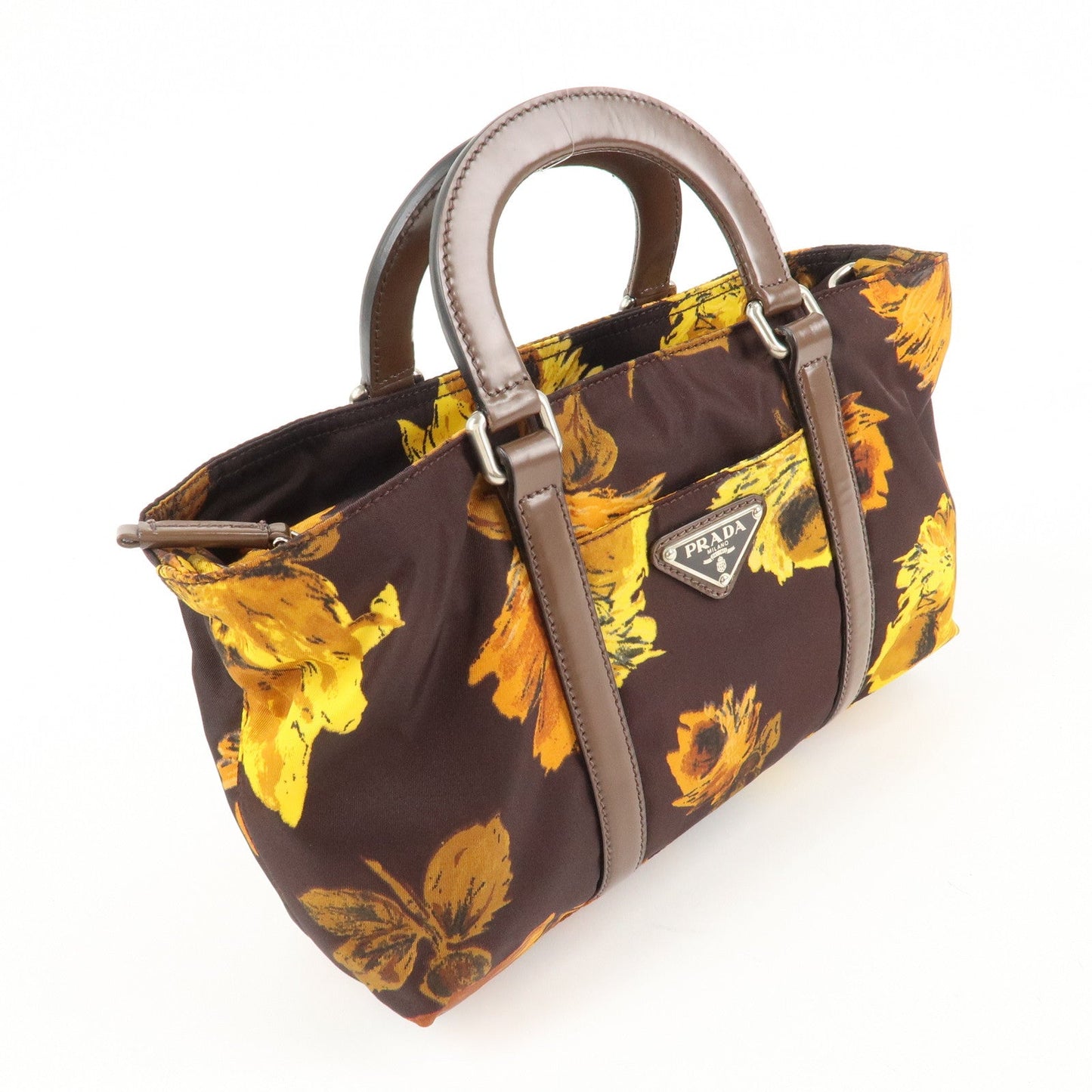 PRADA Triangle Logo 2Way Hand Bag Shoulder Bag Brown Yellow BN1052 d