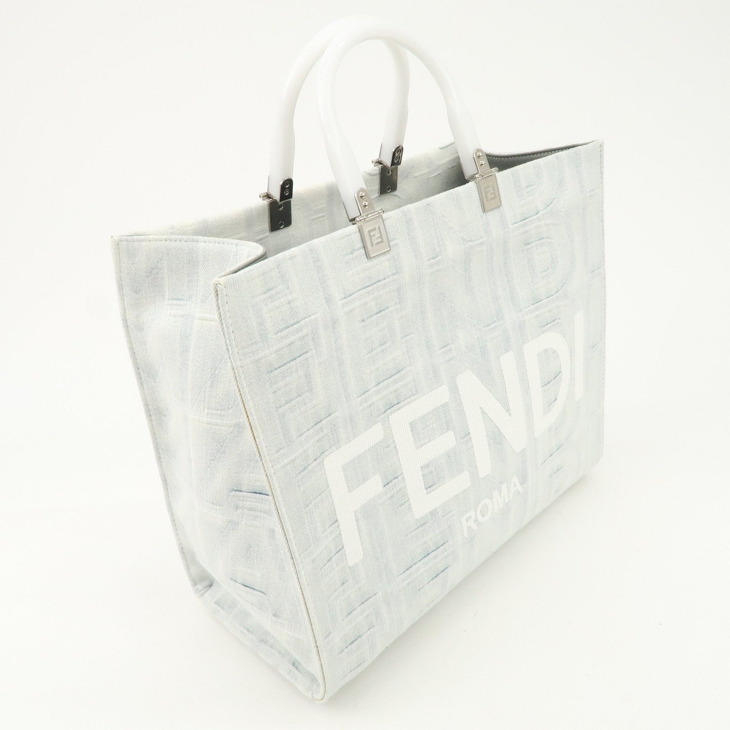 FENDI Leather Sunshine Medium 2Way Tote Bag Hand Bag White 8BH386 d