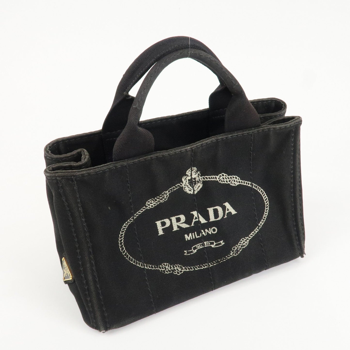 PRADA Logo Canapa Mini Canvas Tote Bag Hand Bag Black BN2439 d