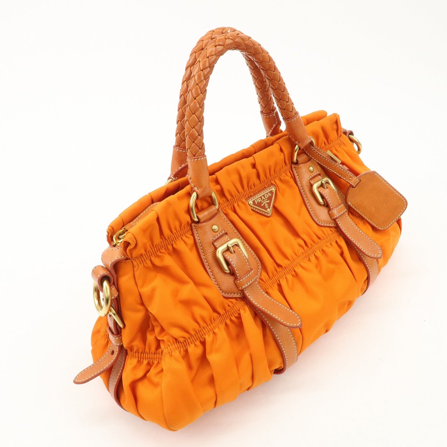 PRADA Triangle Logo Nylon Leather 2Way Bag Hand Bag Orange BN1407 d