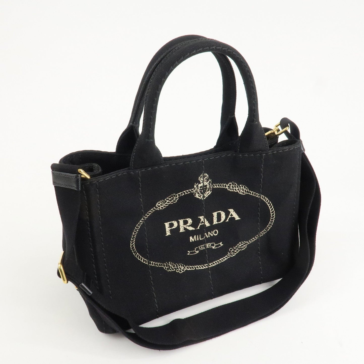 PRADA Canapa Mini Canvas 2Way Hand Bag Tote Bag Black 1BG439 d