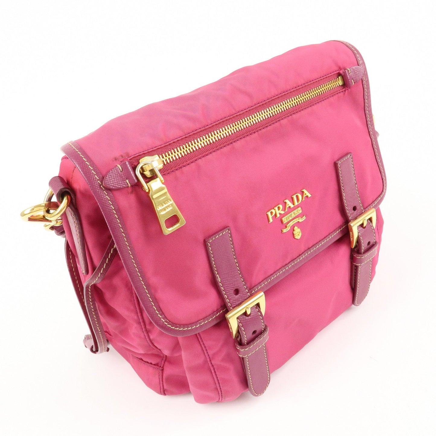 PRADA Nylon Saffiano Leather Flap Messenger Shoulder Bag Pink BT0697 d