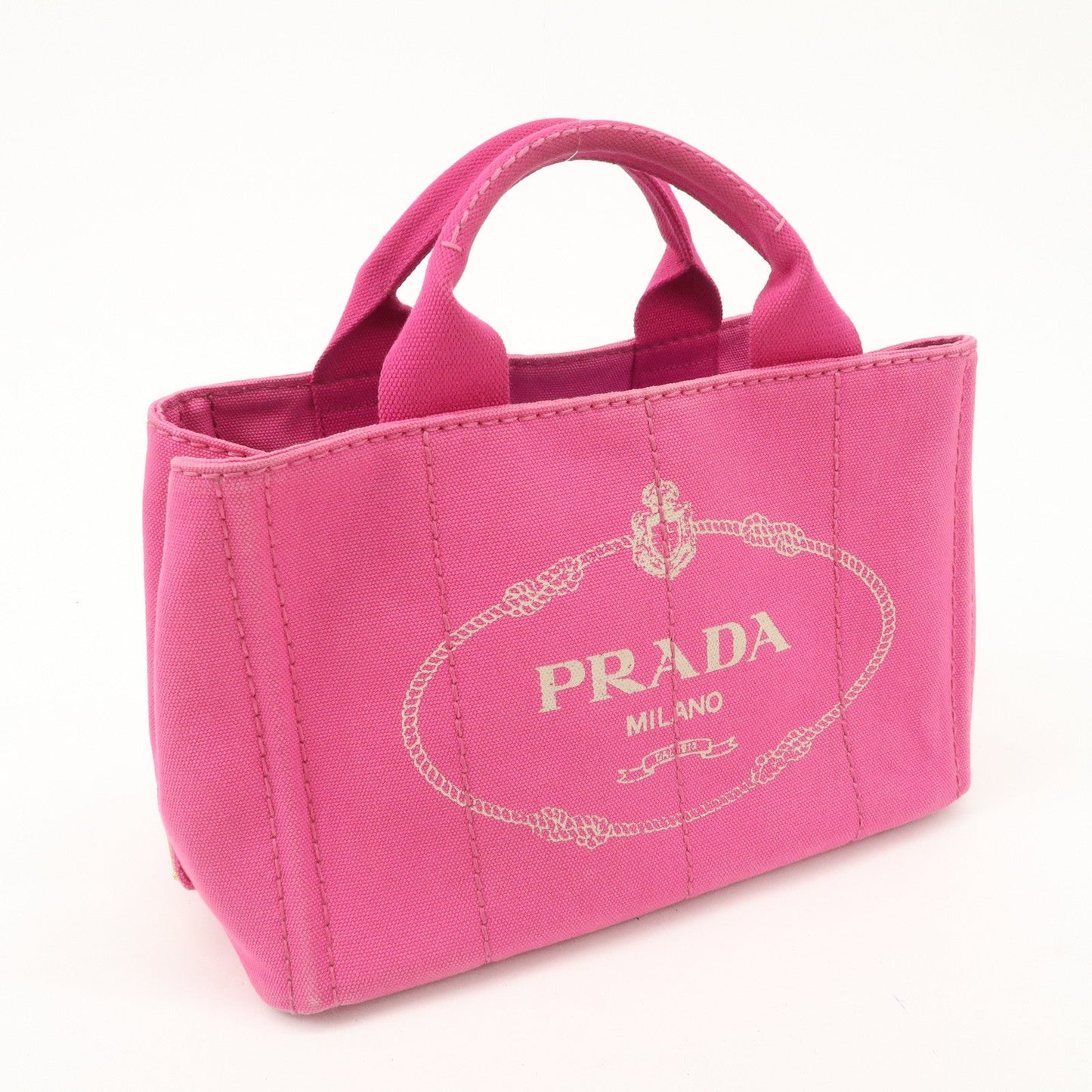 PRADA Logo Canapa Mini Canvas Tote Bag Hand Bag Pink BN2439 d