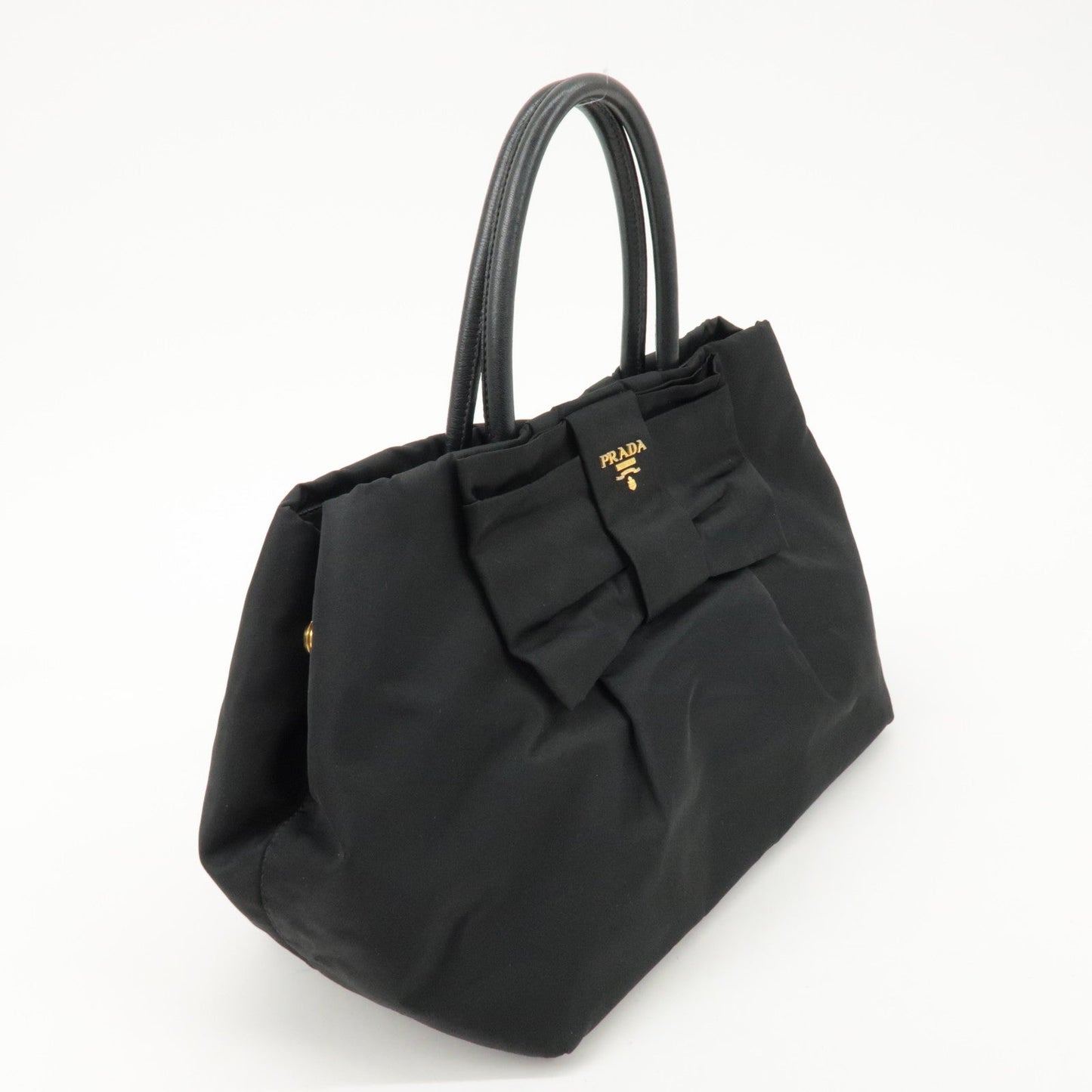 PRADA Nylon Leather Ribbon Hand Bag Tote Bag Black BN1601 d