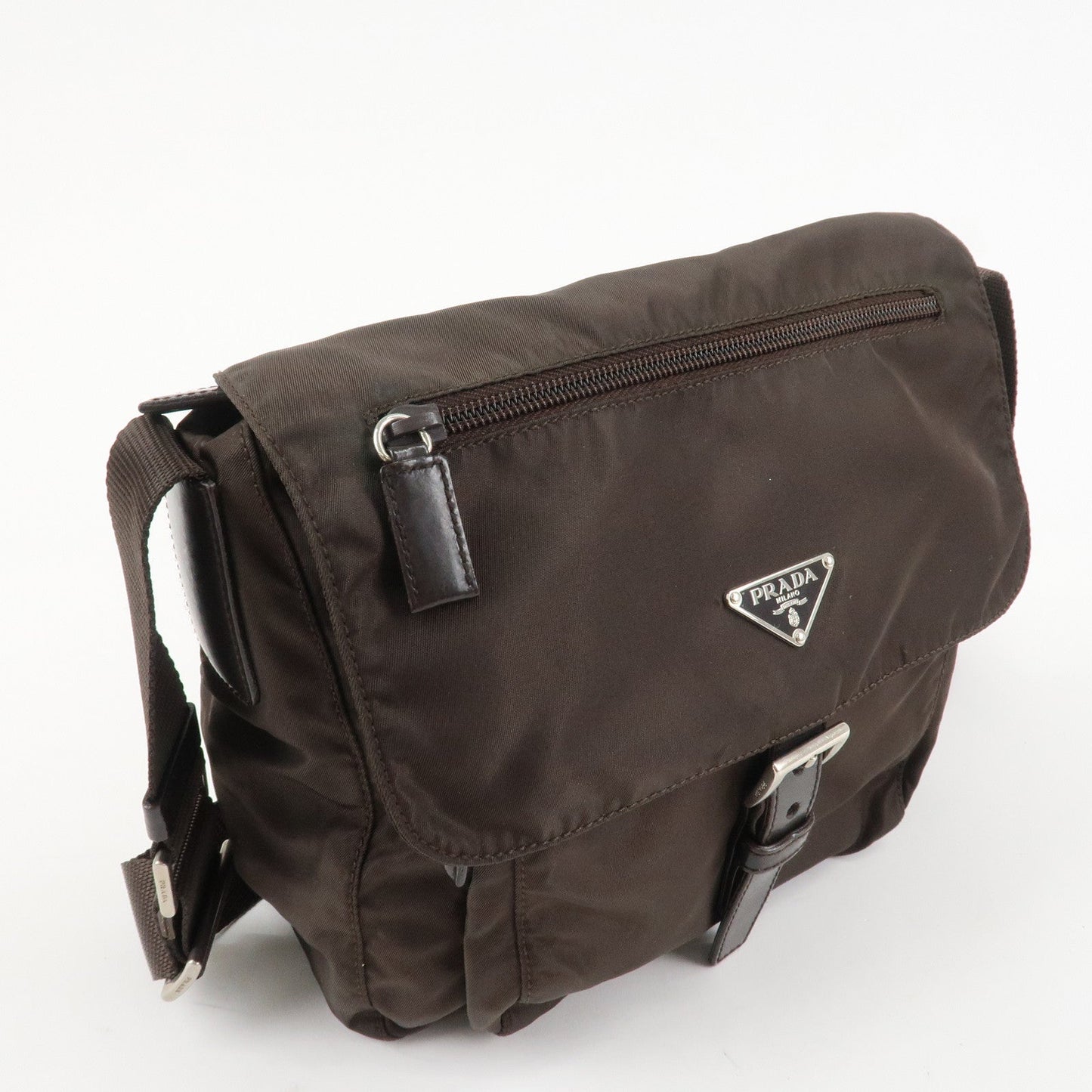 PRADA Triangle Logo Nylon Leather Shoulder Bag Crossbody Bag Brown d