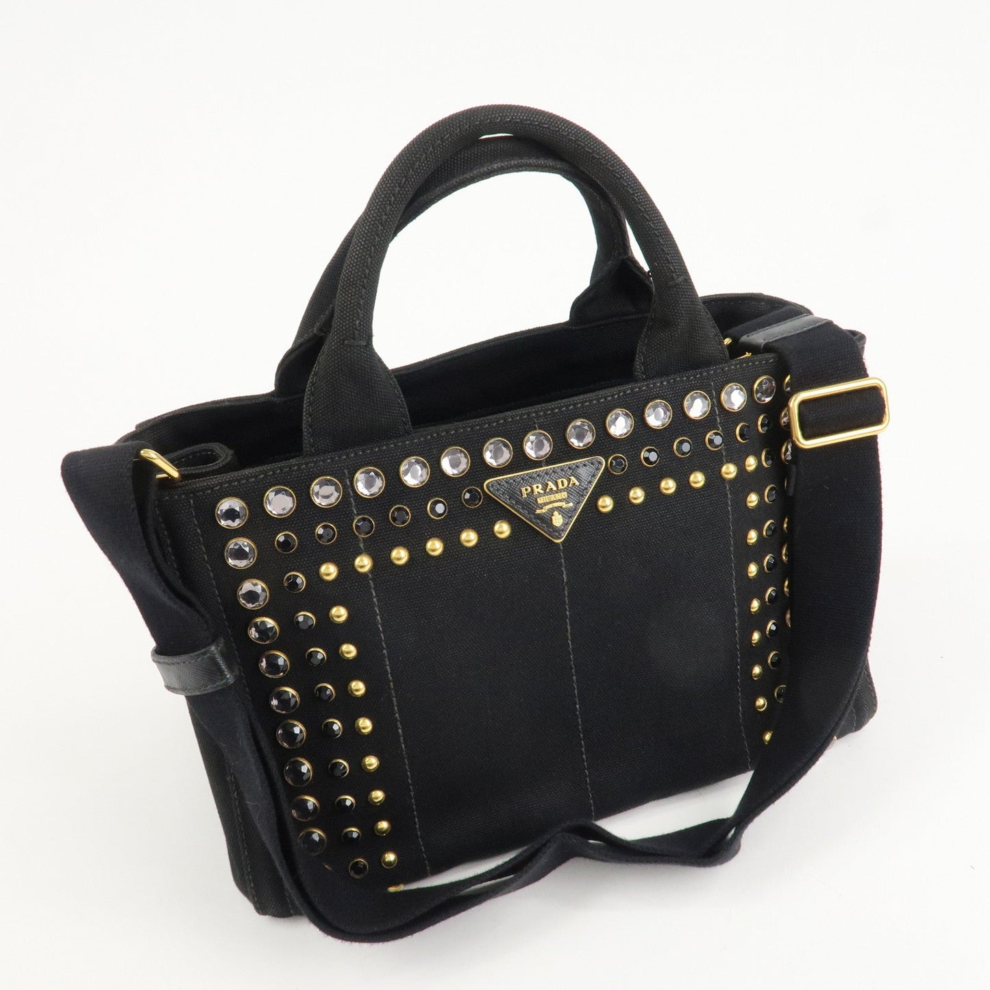 PRADA Canapa Mini Canvas 2Way Hand Bag Tote Bag Black 1BG439 d