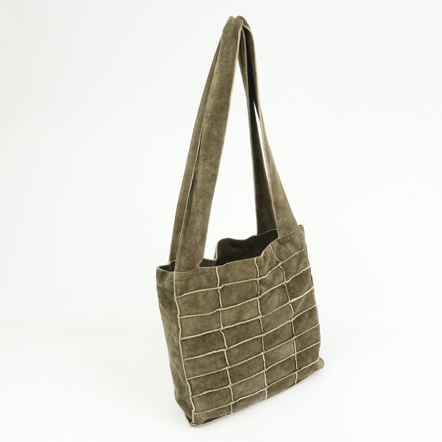 CHANEL Logo Suede Shoulder Bag Hand Bag Tote Bag Khaki