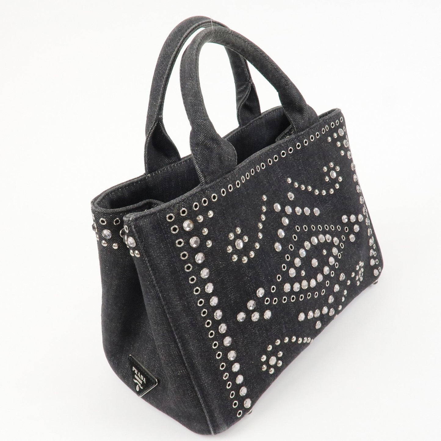 PRADA Canapa Mini Canvas Studs 2Way Shoulder Bag Hand Bag Black B2439G d