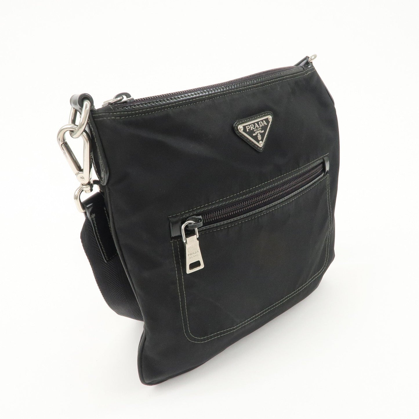 PRADA Triangle Logo Nylon Patent Leather Shoulder Bag Black d