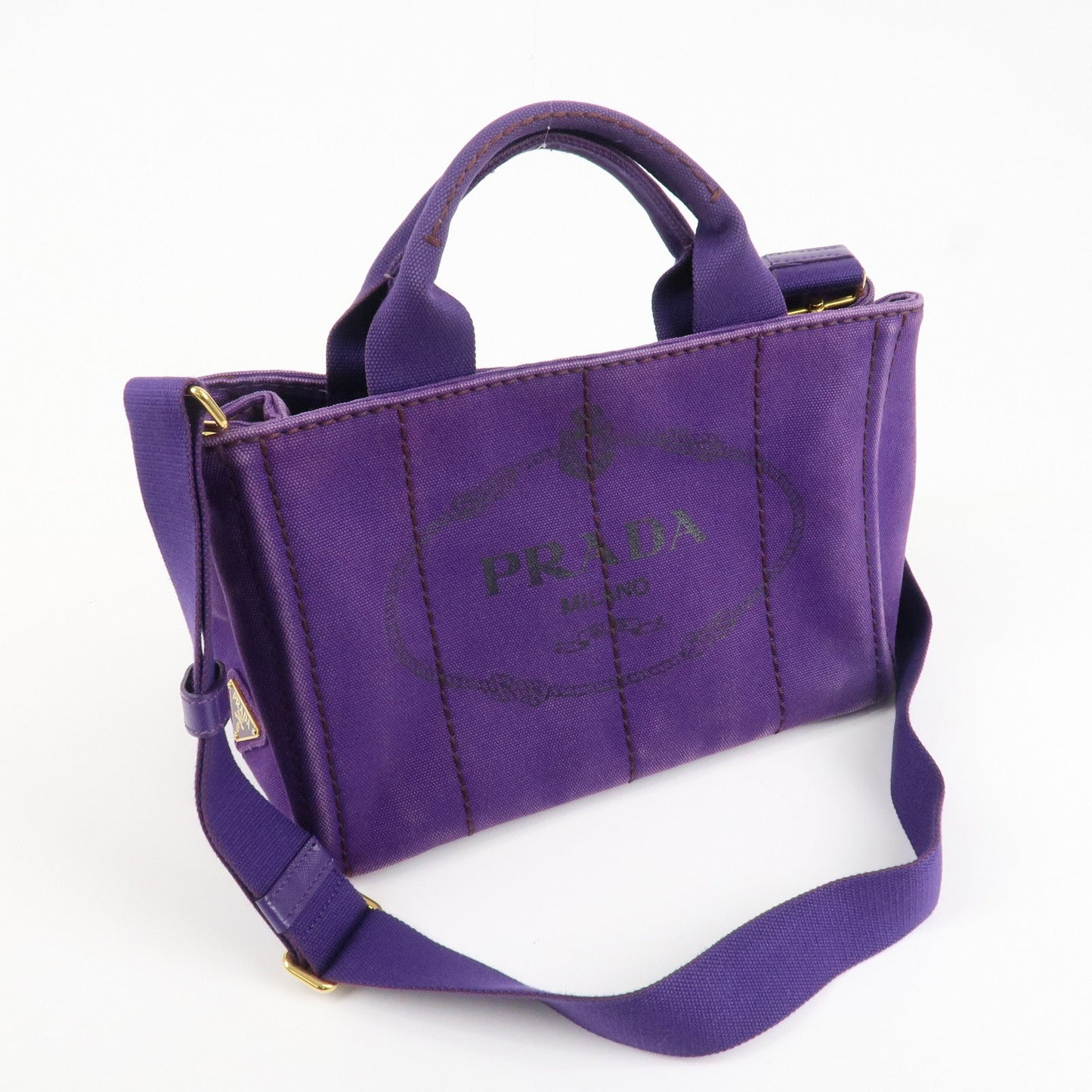 PRADA Logo Canapa Mini Canvas 2Way Tote Shoulder Bag Purple BN2439 d