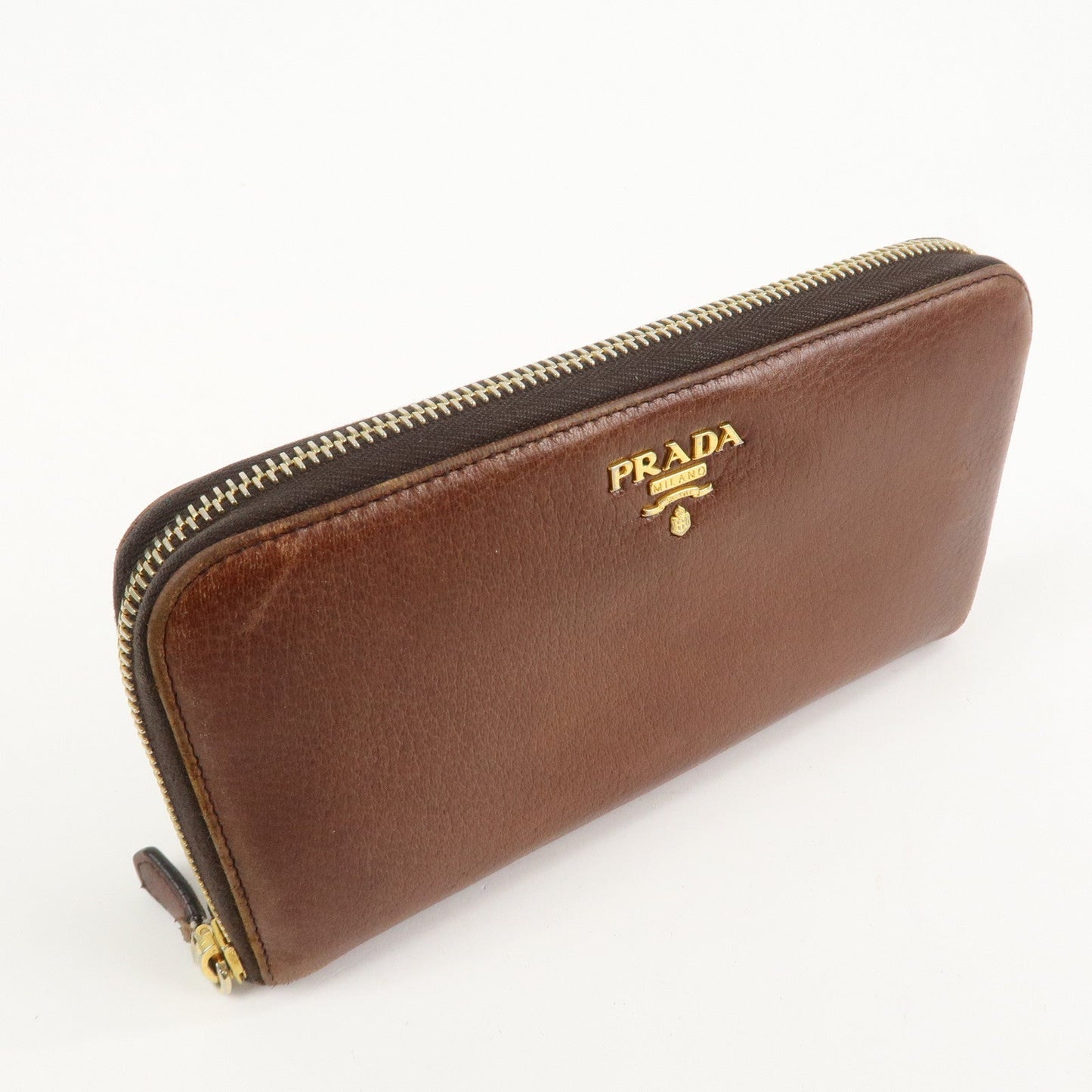 PRADA Saffiano Leather Round Zippy Long Wallet Brown 1M0506 d