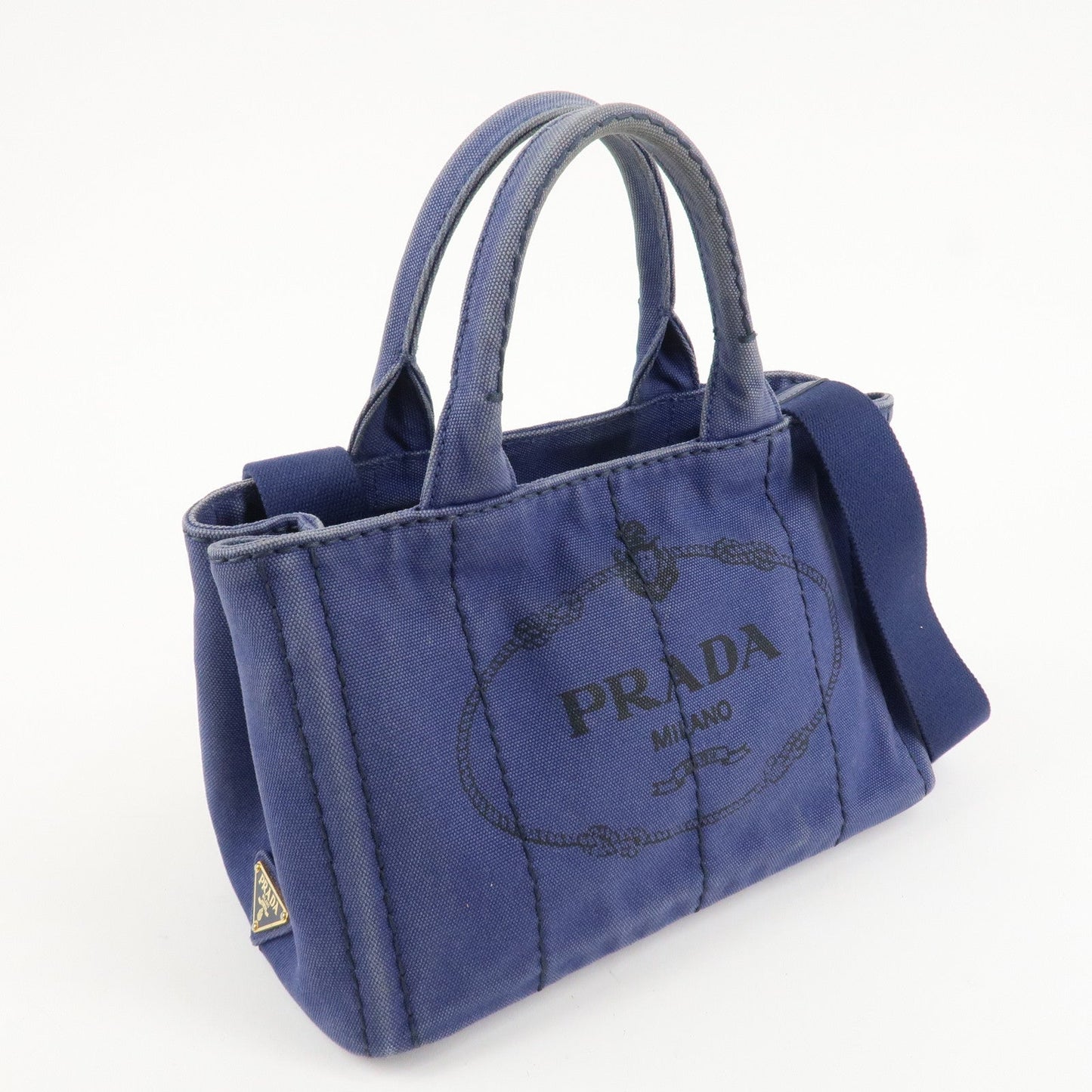 PRADA Logo Canapa Canvas 2Way Tote Bag Hand Bag Navy B2642B d