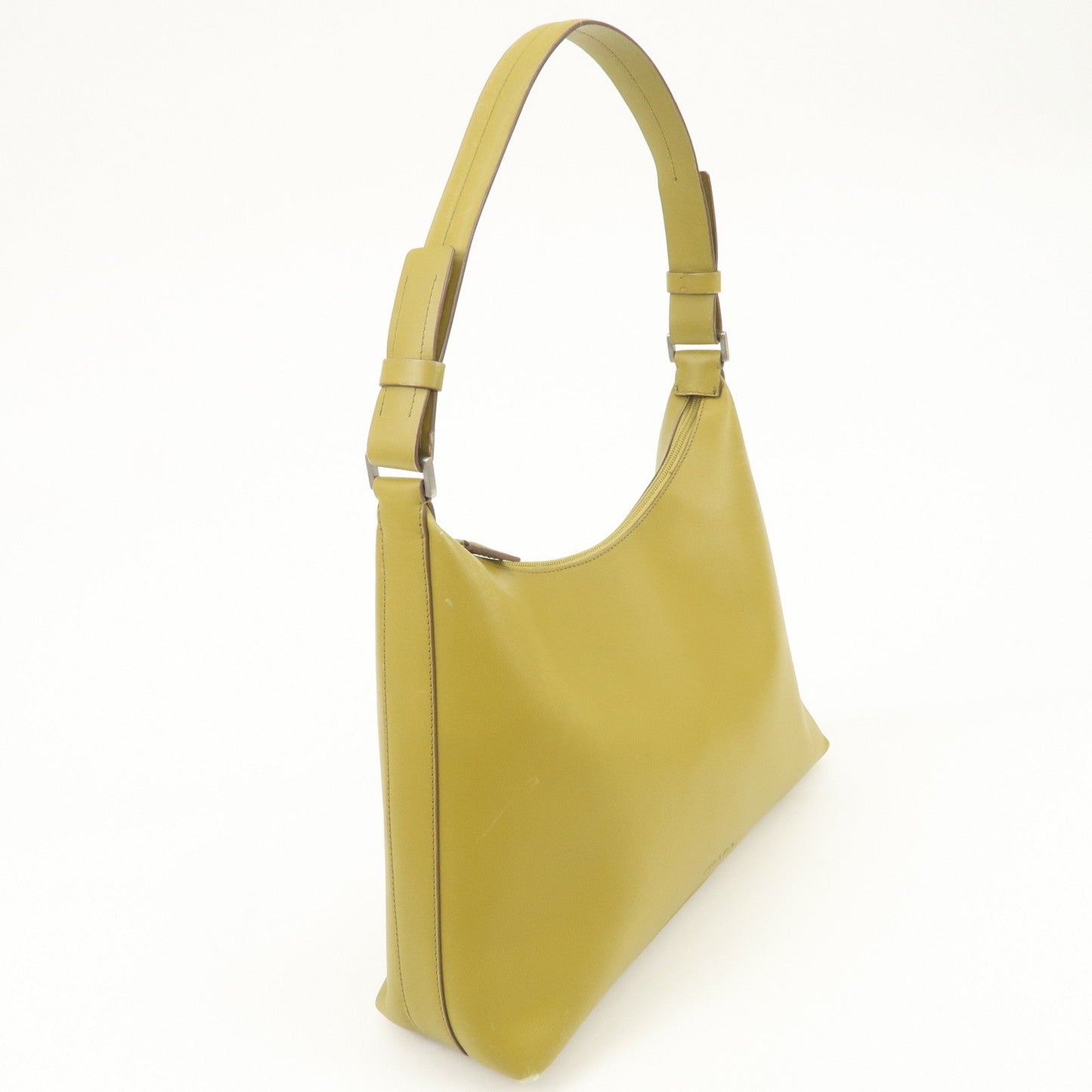 PRADA Leather Shoulder Bag Mustard Silver Hardware d