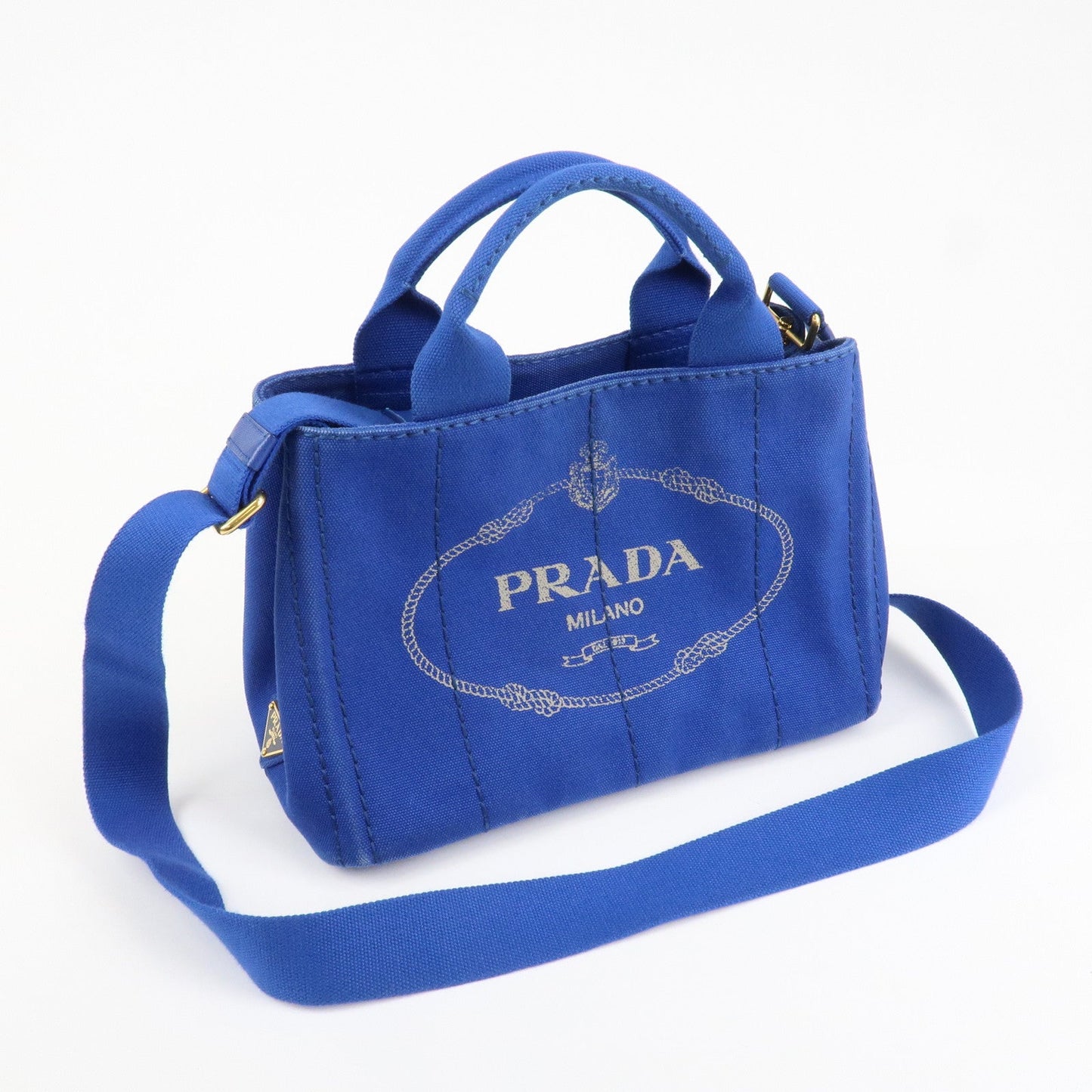 PRADA Logo Canapa Mini Canvas 2Way Tote Shoulder Bag Blue BN2439 d
