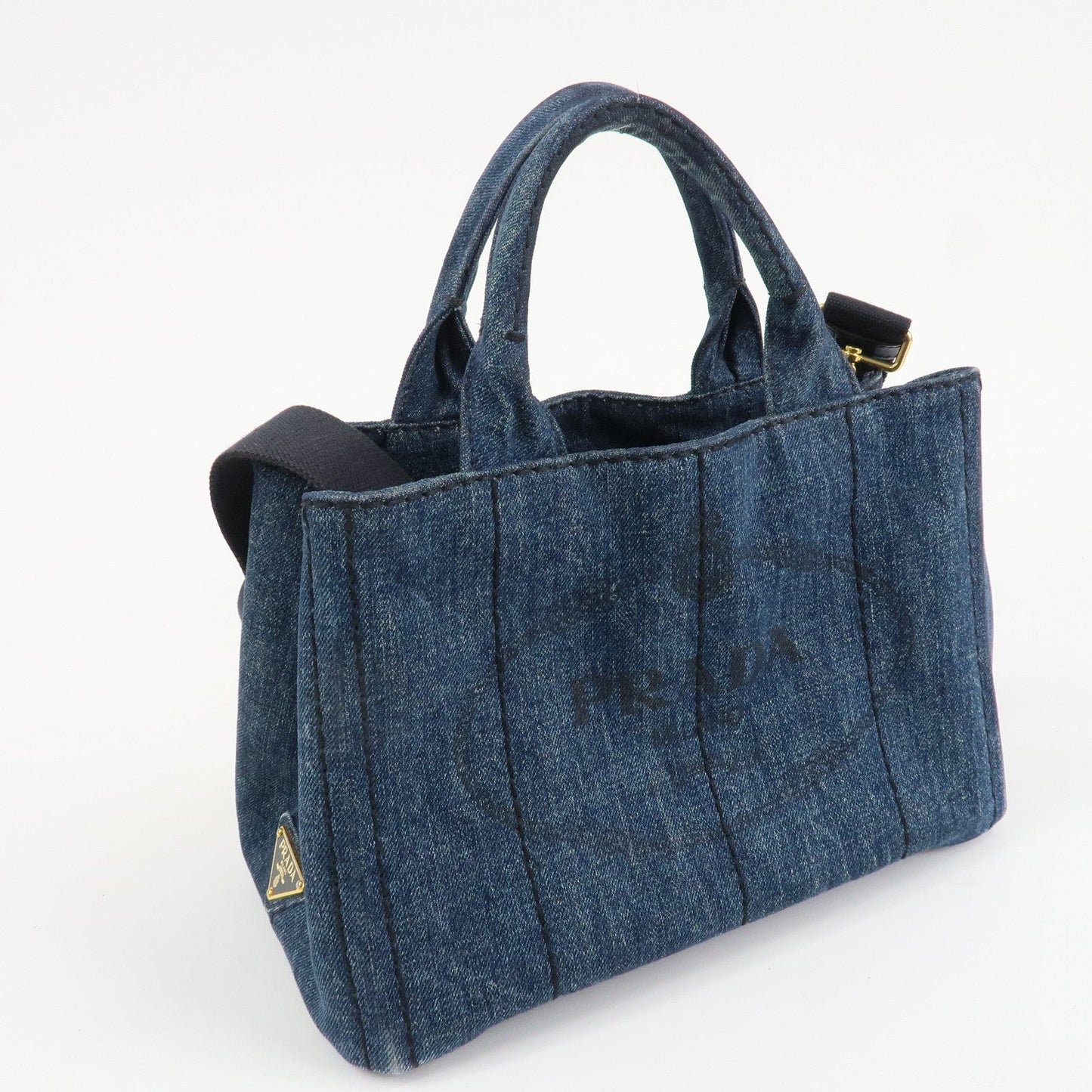 PRADA Denim Canapa Mini 2Way Tote Bag Shoulder Bag Blue 1BG439 d