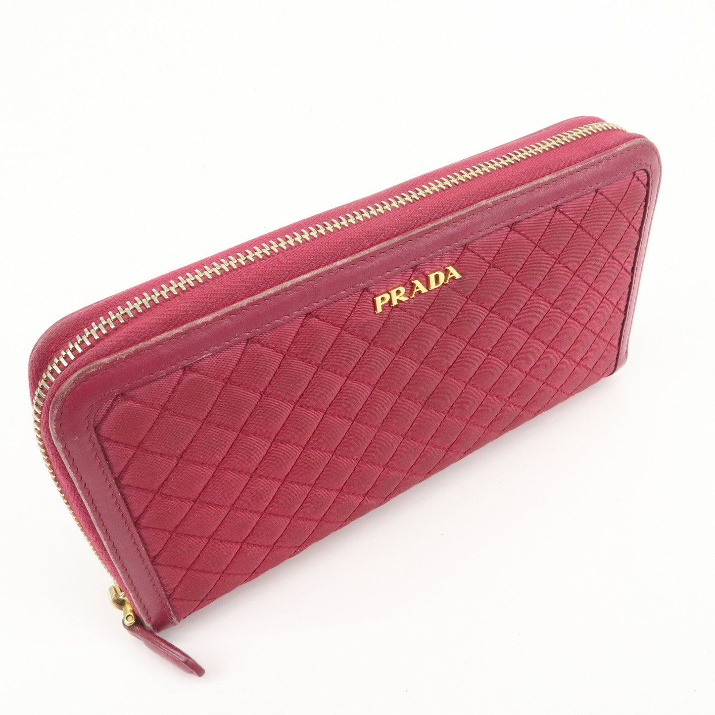 PRADA Nylon Leather Round Zippy Wallet Long Wallet Pink