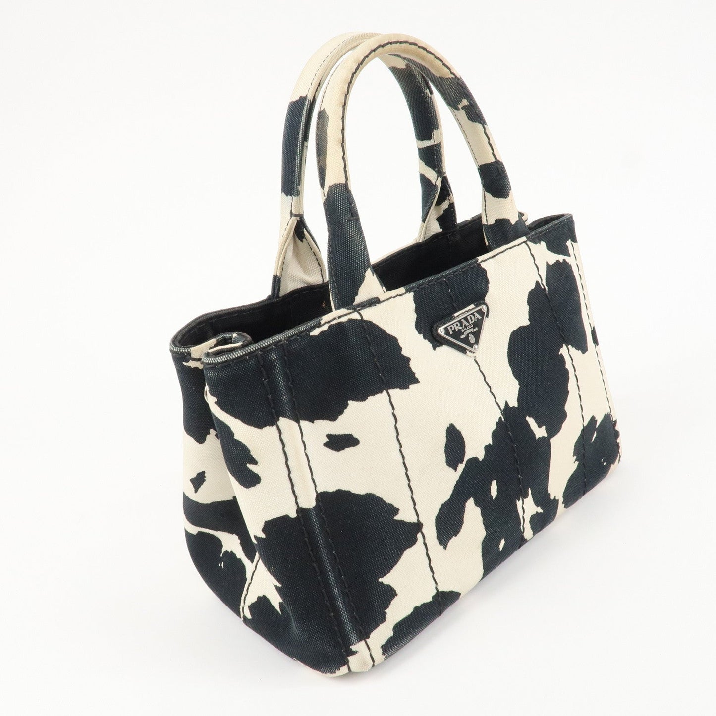 PRADA Logo Canapa Mini Canvas 2Way Bag Hand Bag Black White B2439G d
