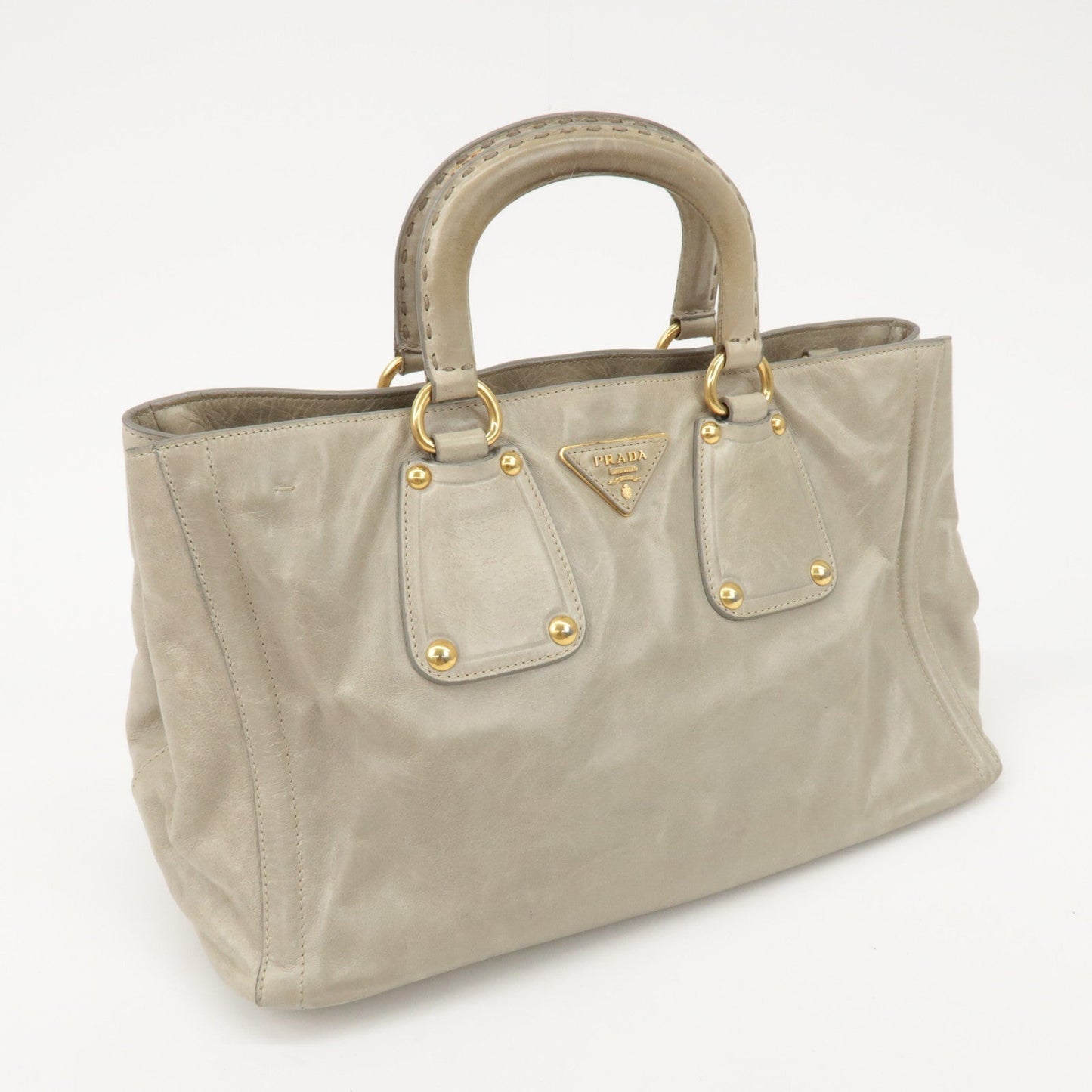 PRADA Triangle Logo Leather 2Way Bag Tote Bag Gray BN2104 d