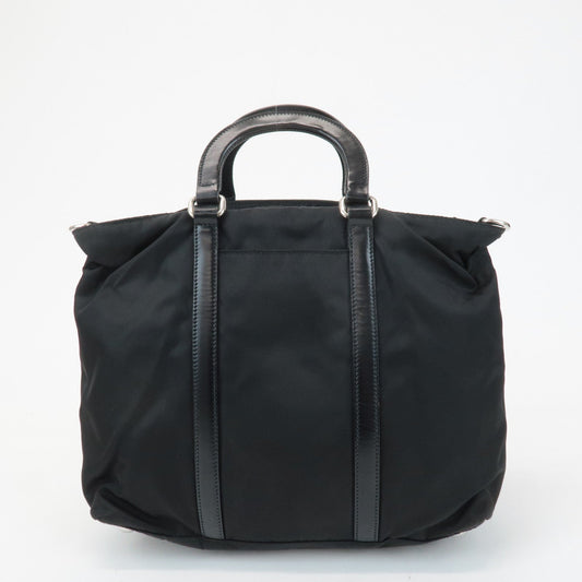 PRADA Triangel Logo Leather Nylon 2Way Bag Tote Bag Black BN1066