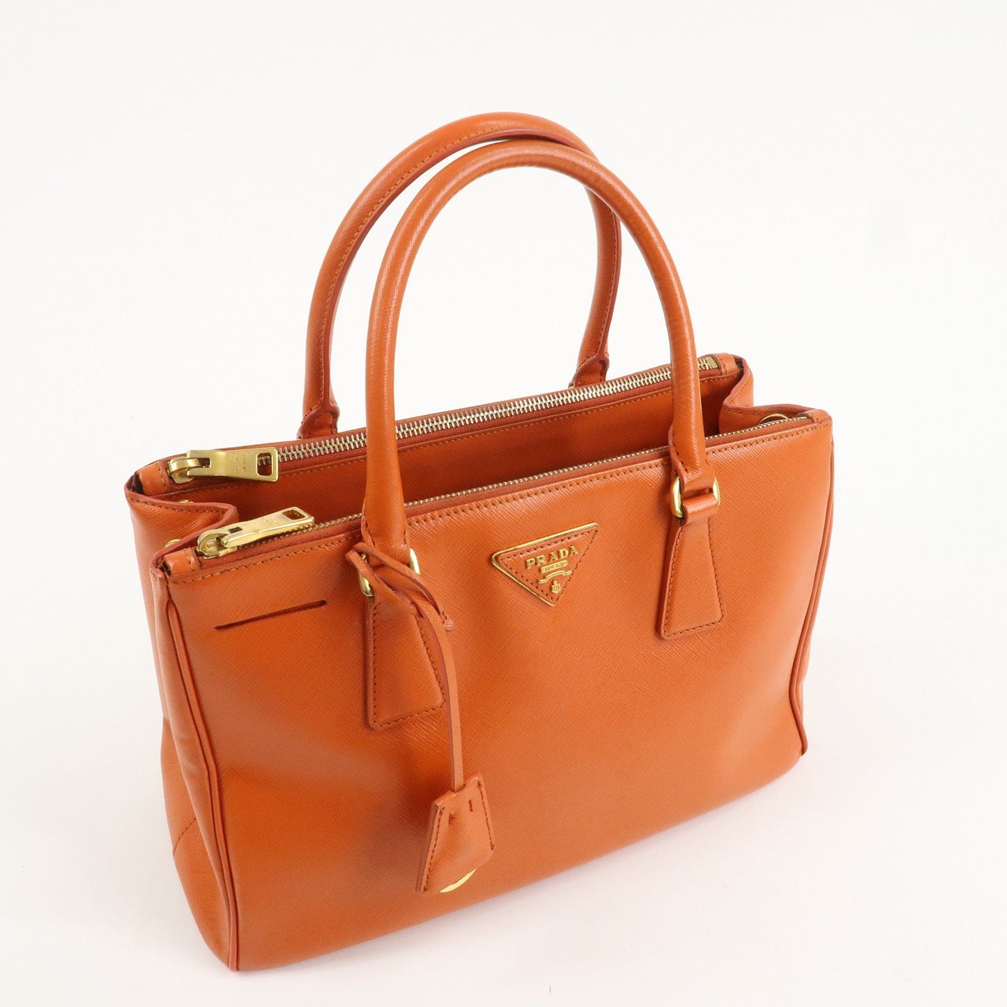 PRADA Triangle Logo Leather 2Way Hand Bag Orange 1BA863 d
