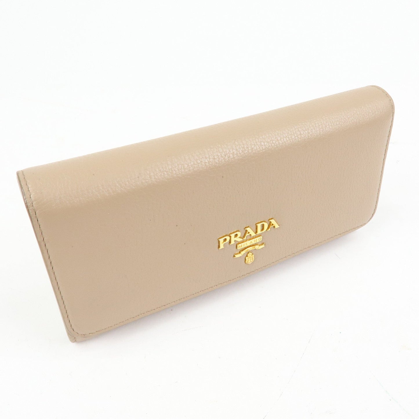 PRADA Saffiano Leather Flap Bi-Fold Long Wallet Pink Beige 1MH132