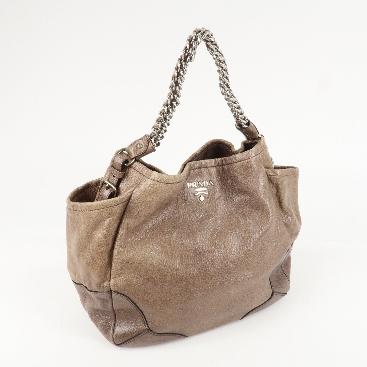 PRADA Logo Leather Shoulder Bag Hand Bag Brown d