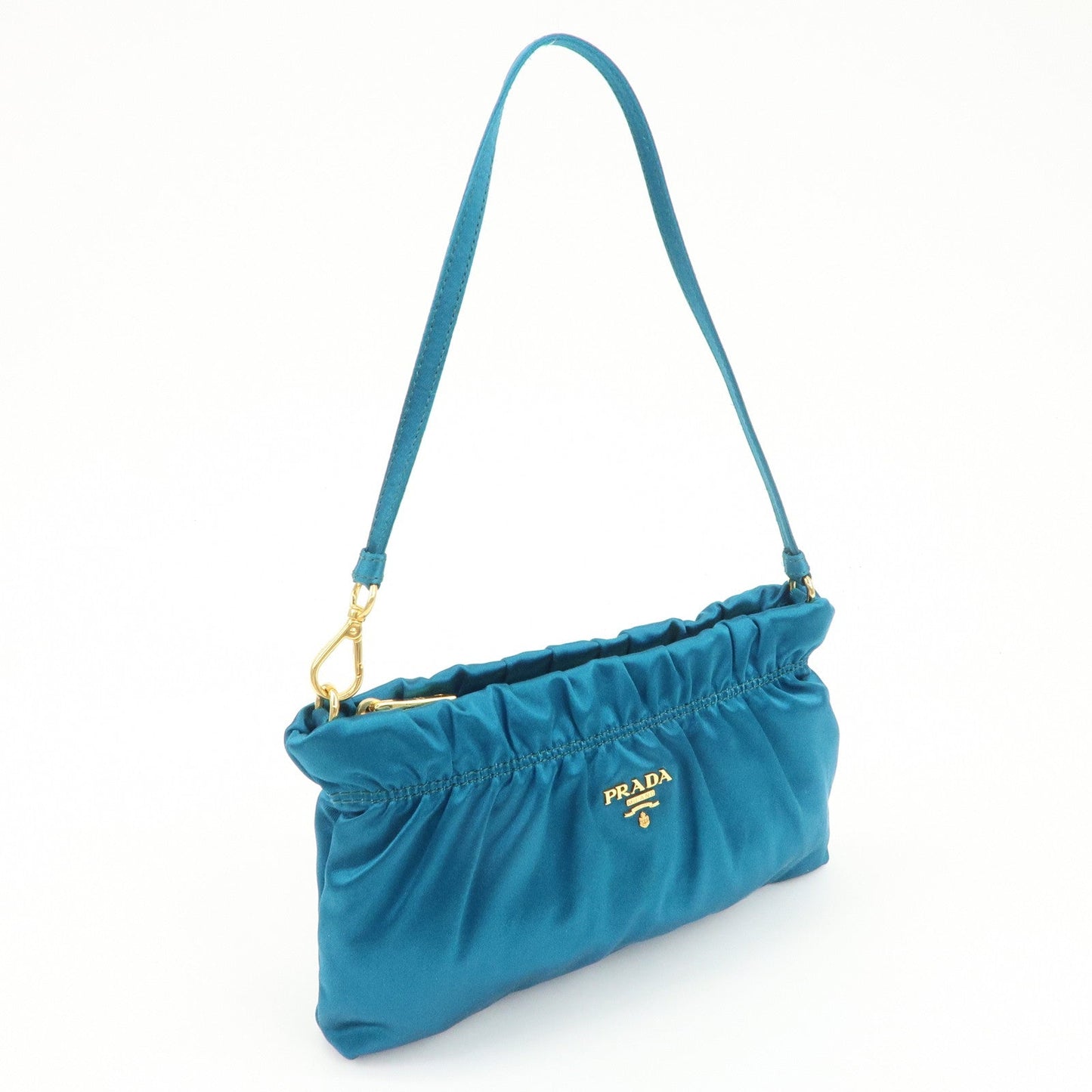 PRADA Satin Cosmetic Pouch Mini Hand Bag Blue 1N1662 d
