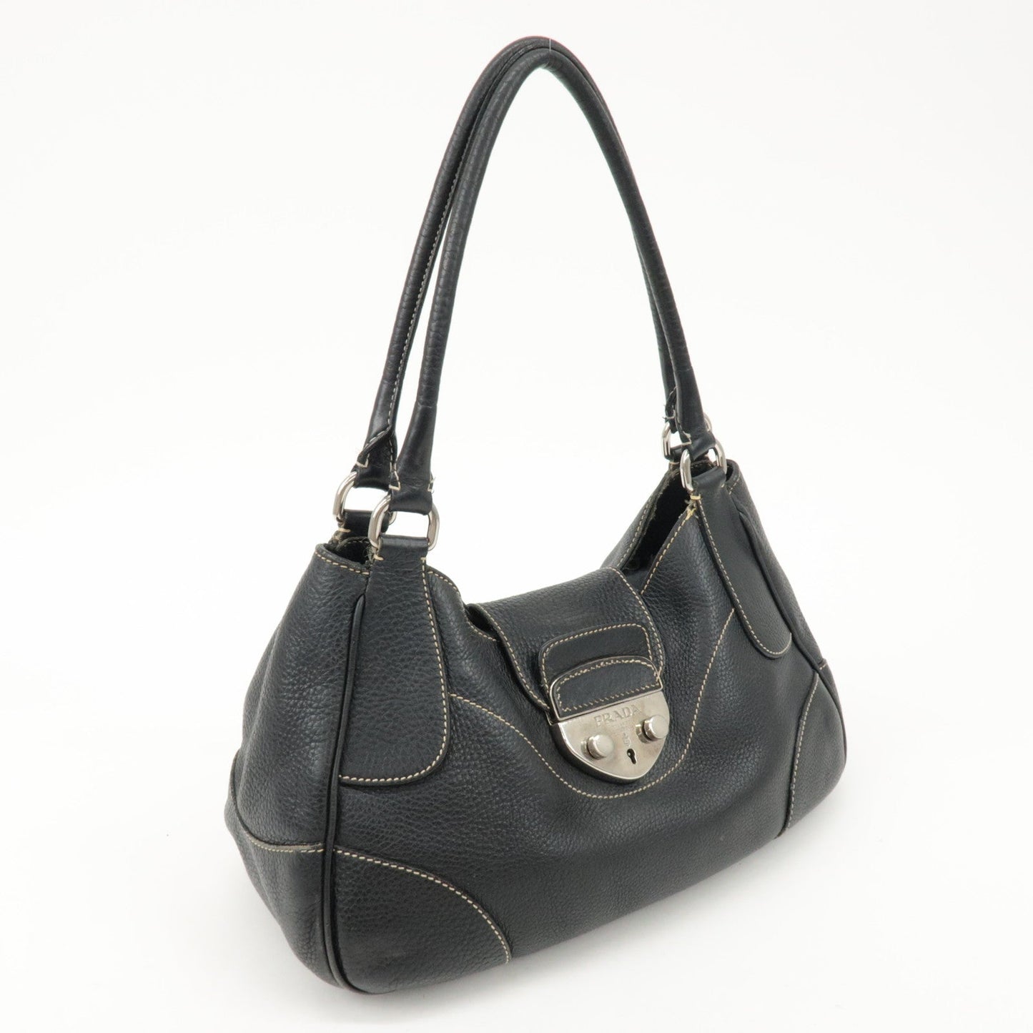 PRADA Logo Leather Shoulder Bag Hand Bag Black BR3593 d