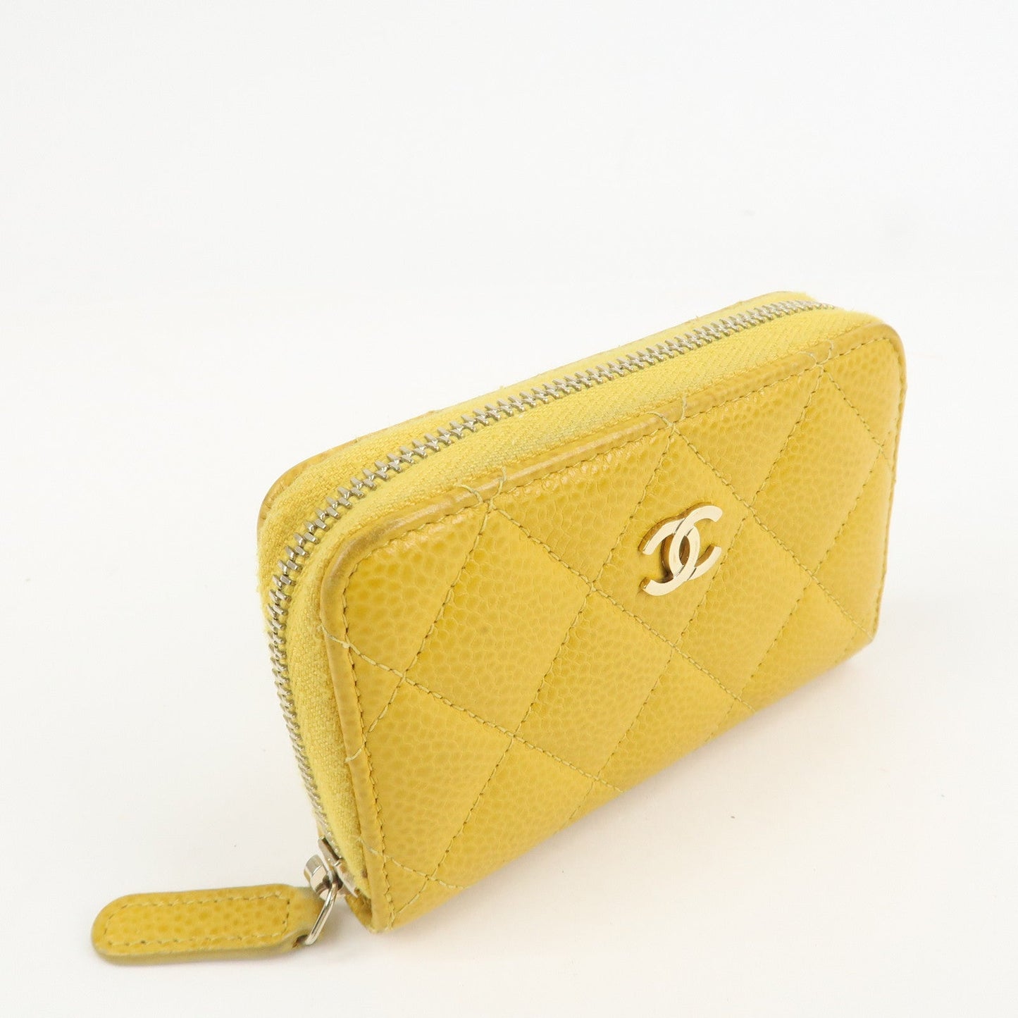 CHANEL Matelasse Caviar Skin Round Zippy Coin Case Yellow A84511 d