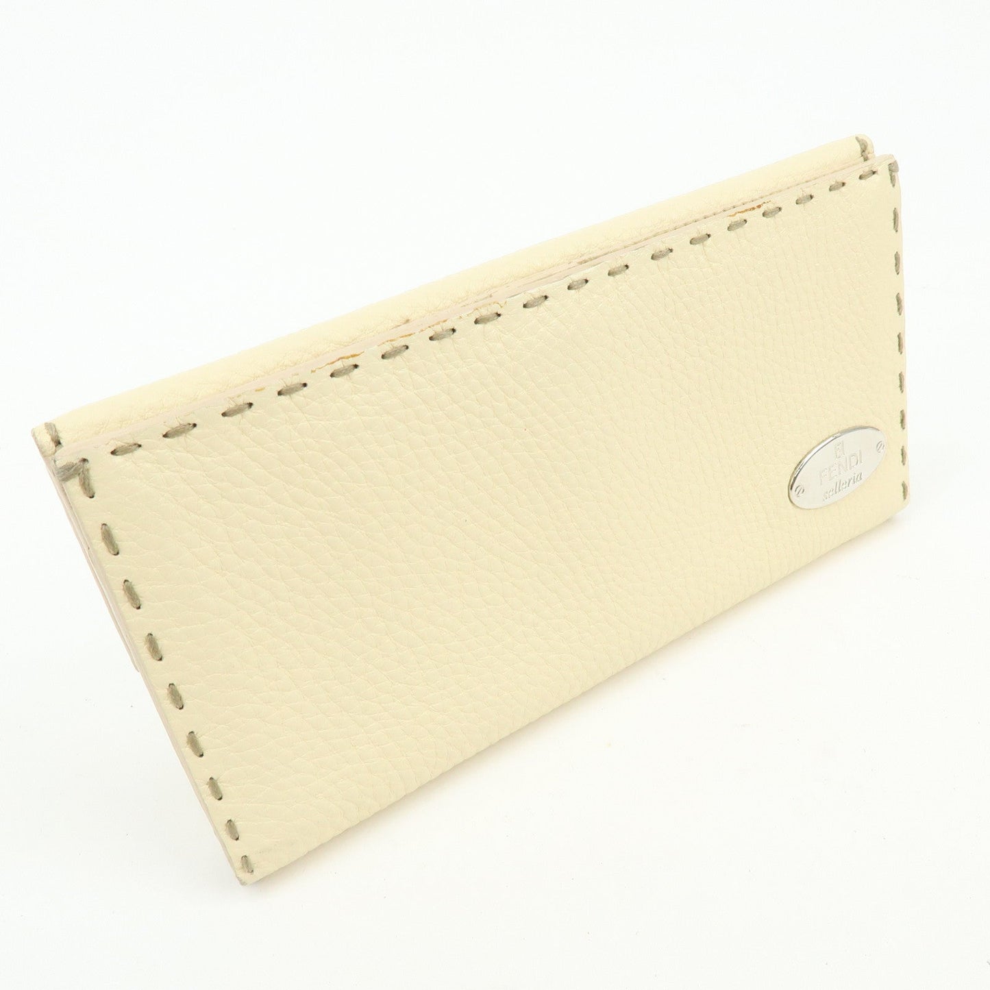 FENDI Selleria Calf Leather Long Wallet Ivory 8M0144