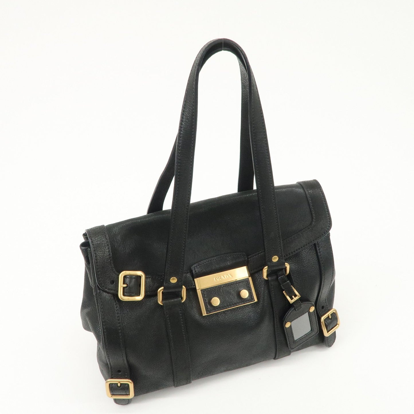 PRADA Leather Shoulder Bag Hand Bag Black BR3027 d