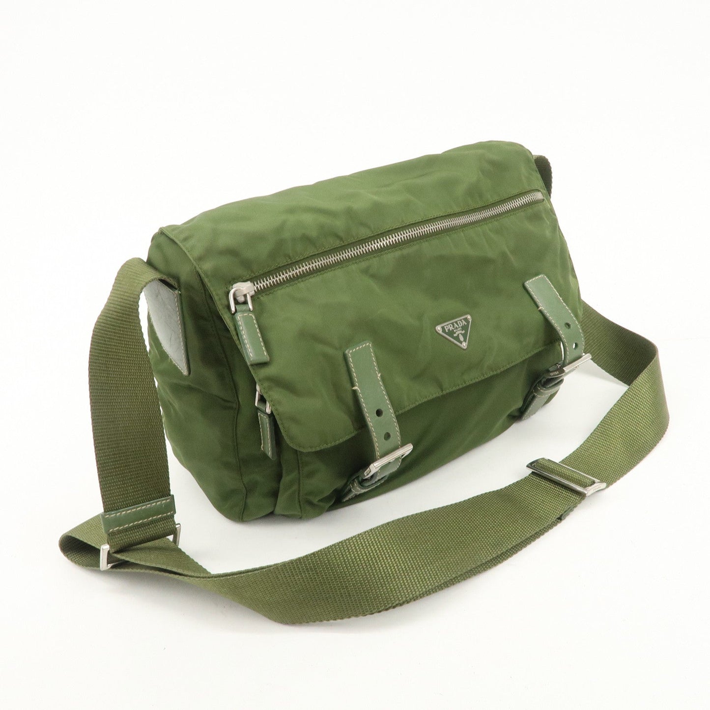 PRADA Triangle Logo Nylon Shoulder Bag Crossbody Bag Green d