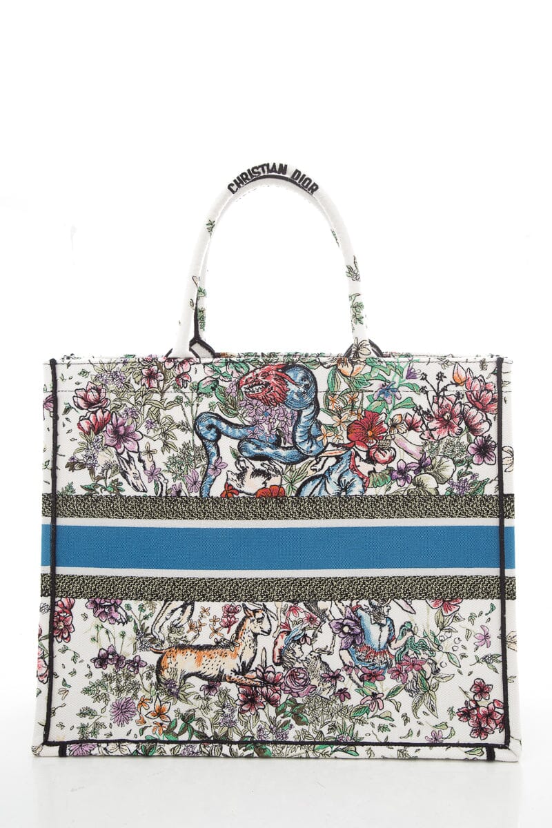 Dior White Floral Woodland Embroidered Book Tote HandBag