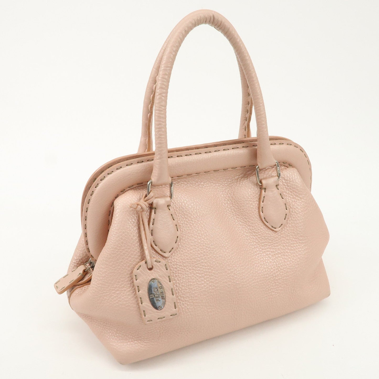 FENDI Selleria Leather Boston Bag Hand Bag Pink 8BN127 d