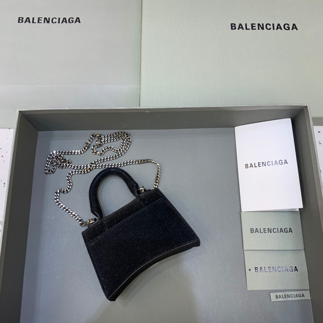 Top Quality Hourglass Mini Handbag With Chain In Black, For Women, Bags 4.7in/12cm