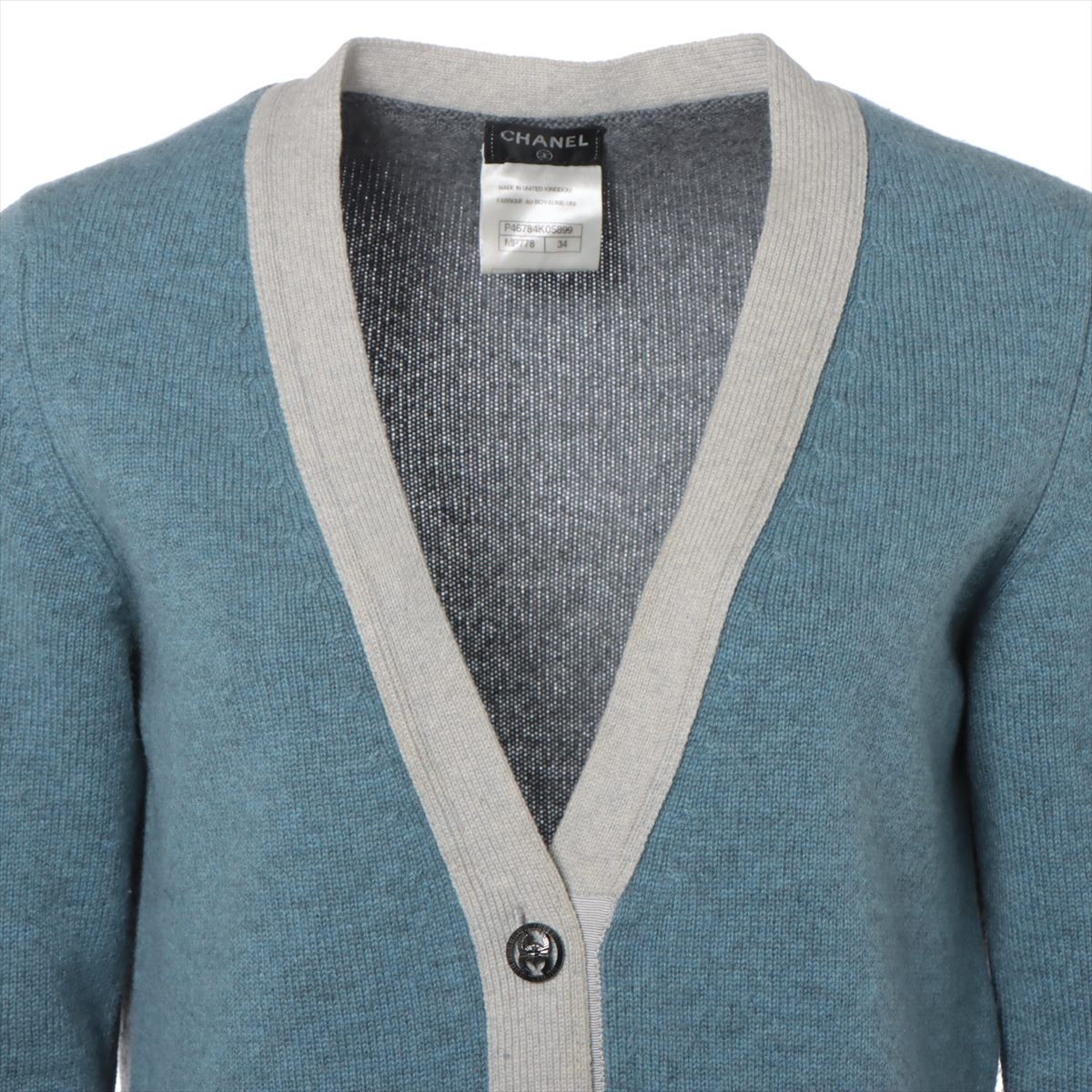 Chanel Coconut Button Casimir Cardigan 34 Blue x Grey P46784