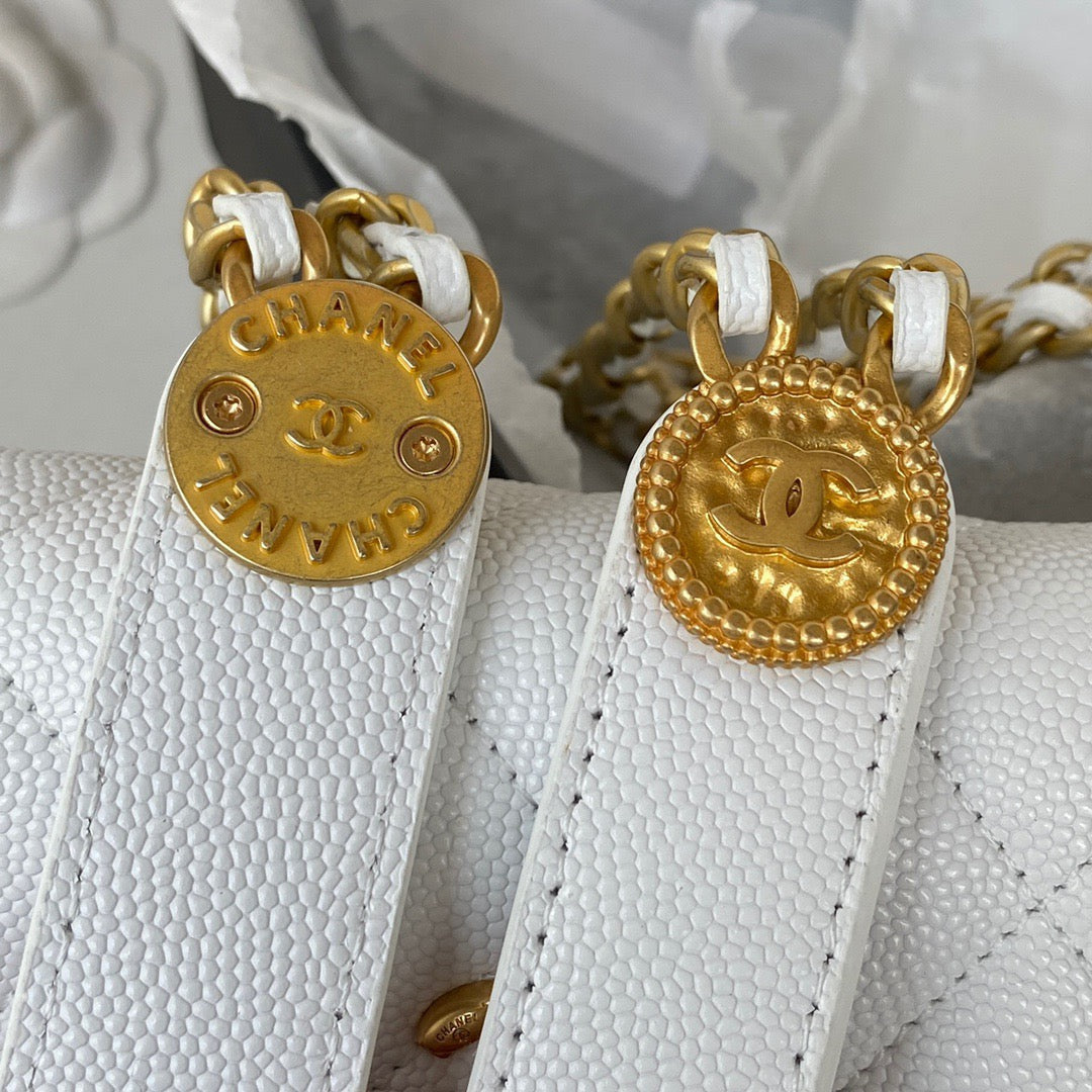 CHL Clutch With Chain Gold Hardware Grained Shinny White For Women Handbags, Shoulder Bags 4.7in/12cm AP2857