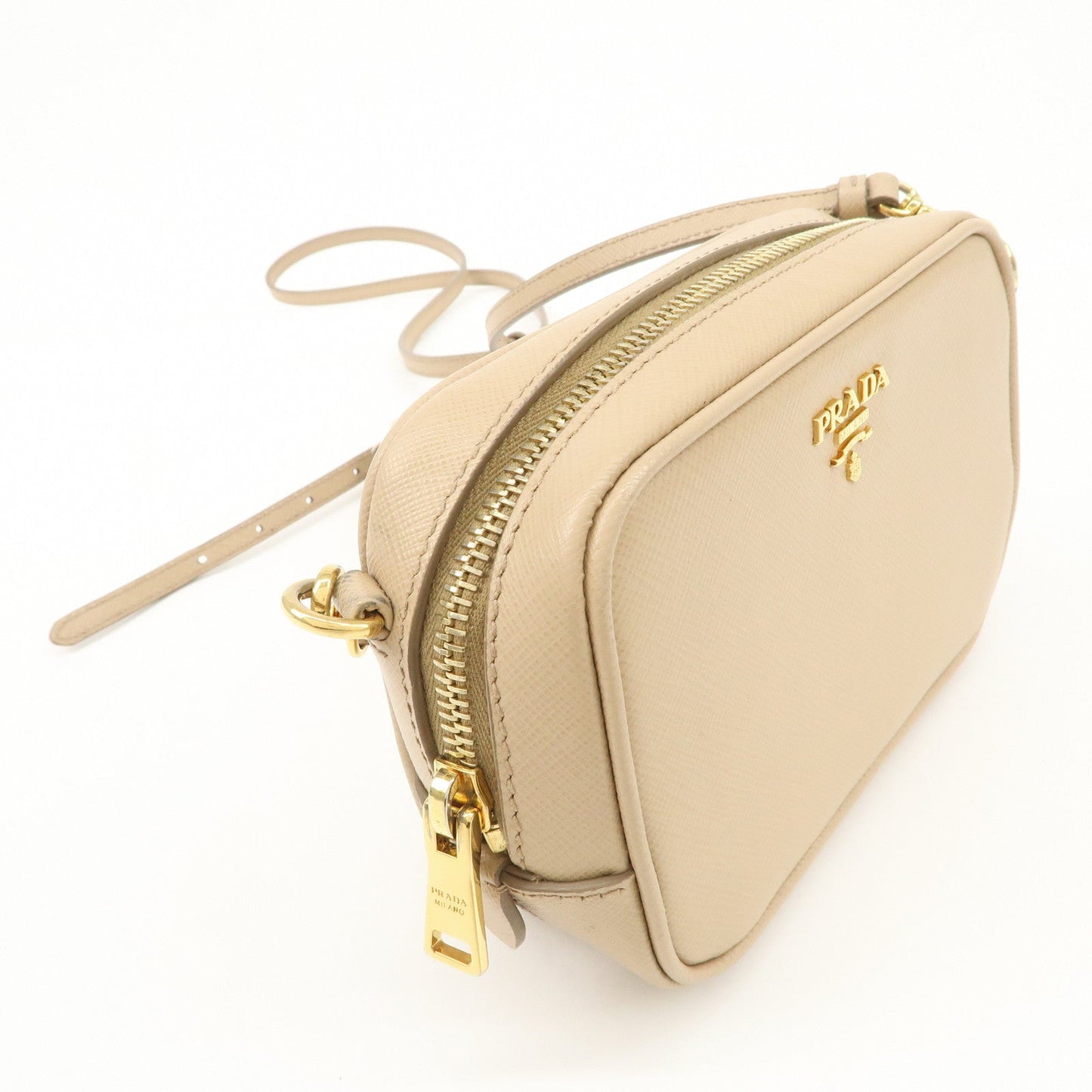 PRADA Logo Saffiano Leather Shoulder Bag Crossbody Bag Beige 1NF674 d