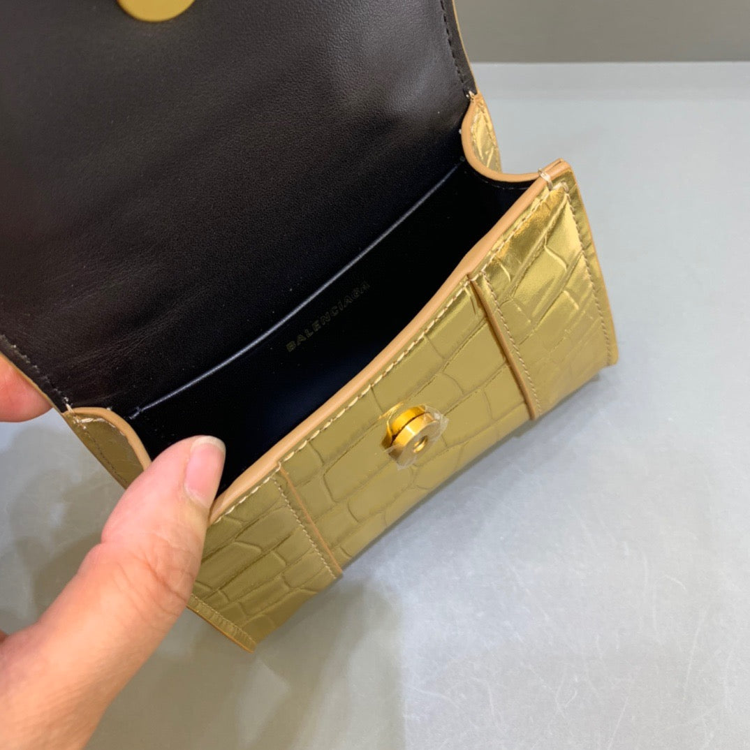 Top Quality Hourglass Mini Handbag With Chain In Gold, For Women, Bags 4.7in/12cm 6646761S49M8005
