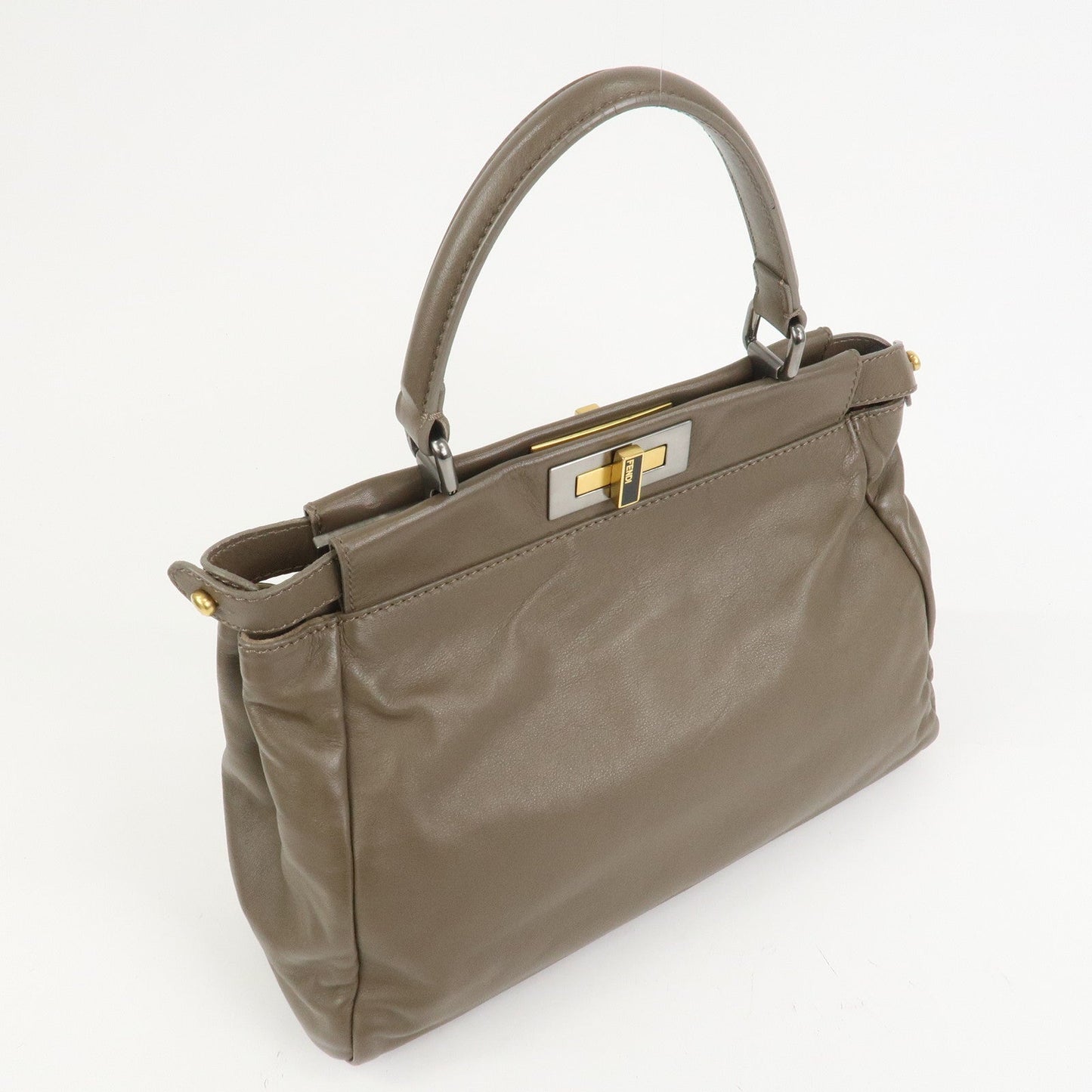 FENDI Leather Peekaboo 2Way Shoulder Bag Hand Bag Brown 8BN226