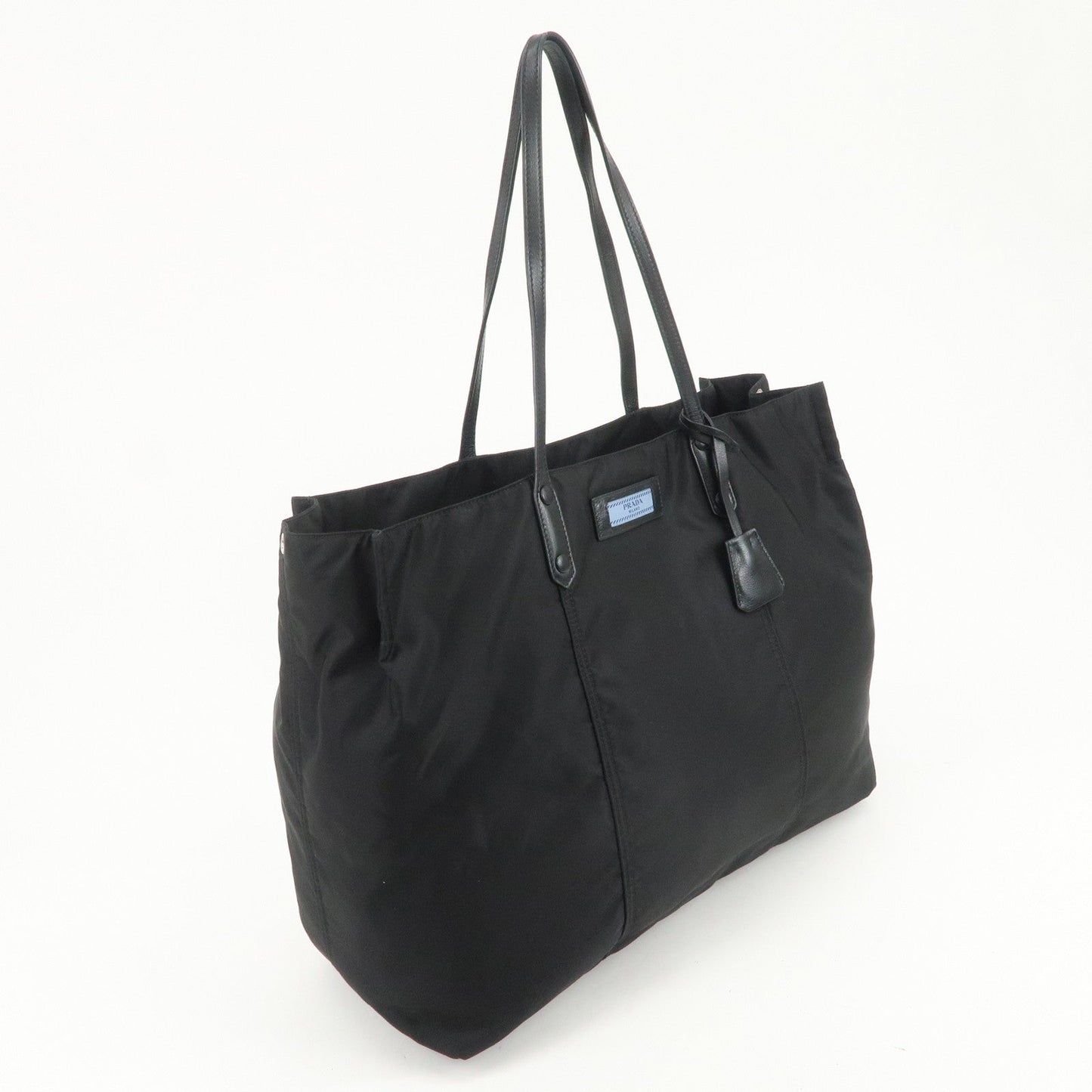 PRADA Etiquette Nylon Leather Tote Bag Shoulder Bag Black 1BG184