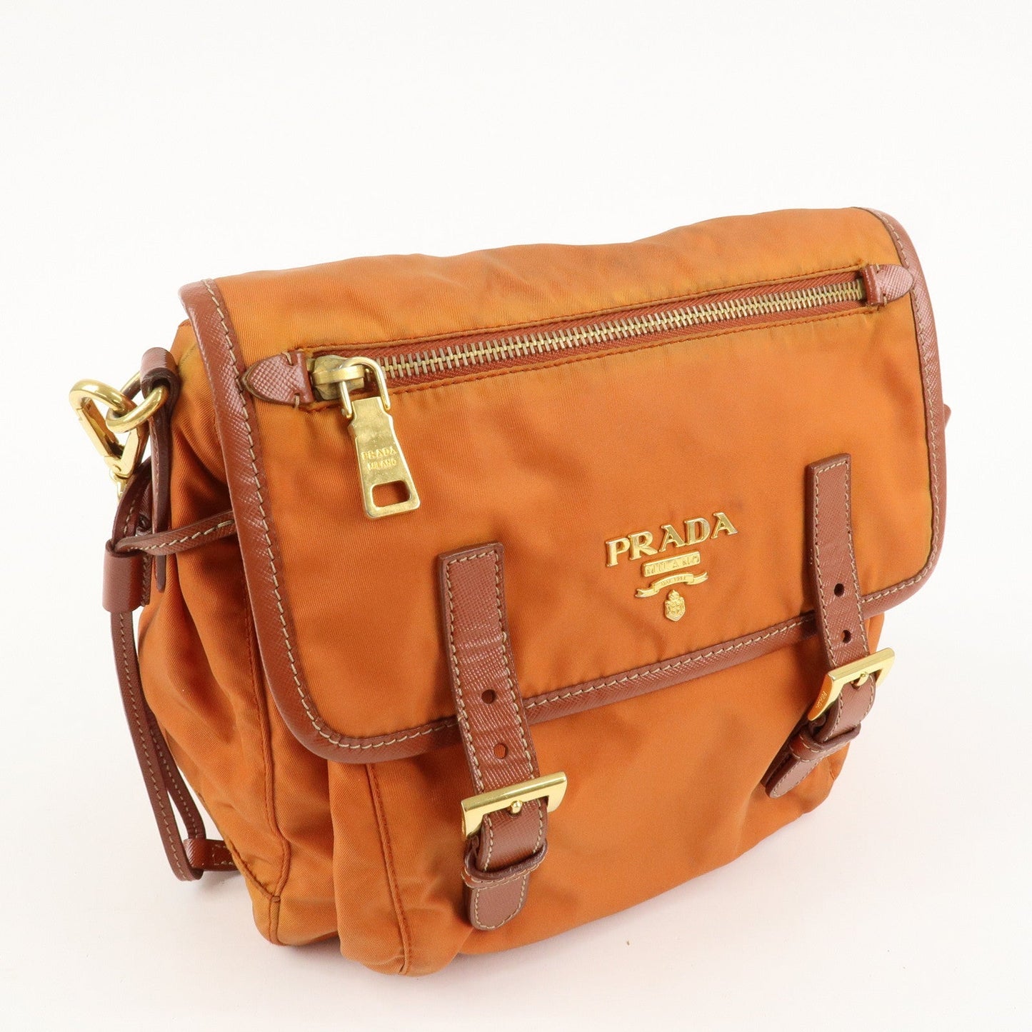 PRADA Logo Nylon Leather Shoulder Bag Crossbody Bag Orange BT0692 d