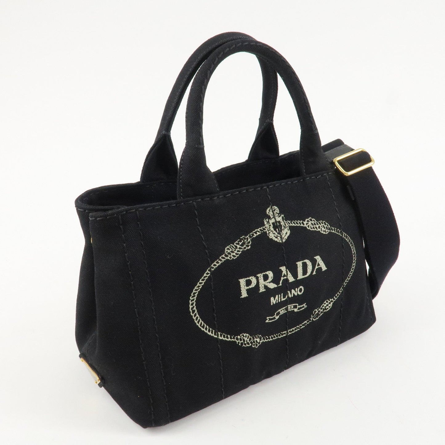PRADA Logo Canapa Mini Canvas 2Way Bag Hand Tote Bag B2439G Black d