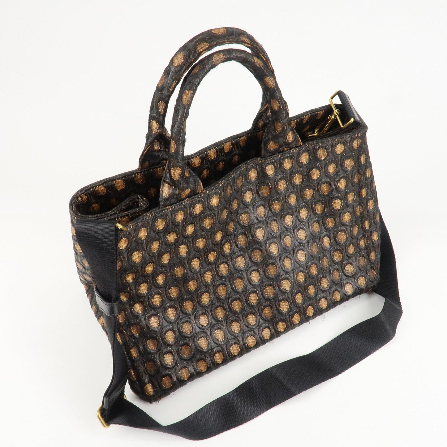 PRADA Canapa Canvas Tote Bag Hand 2Way Bag Black Orange BN1877 d